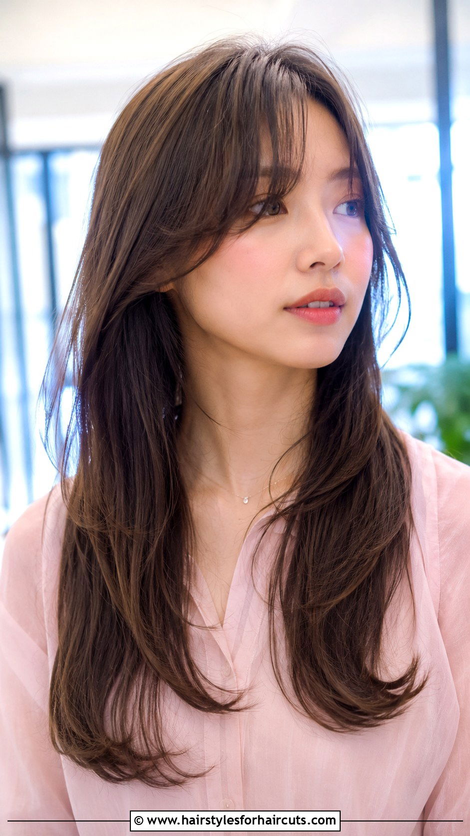 Long Concave Haircut With Face Framing Bangs - 25 concave haircuts long hair - 25 concave haircuts long hair