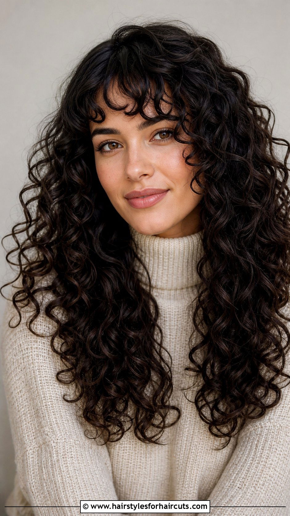 Long Curly Hair With Arched Bangs - 25 curly haircuts bangs - 25 curly haircuts bangs
