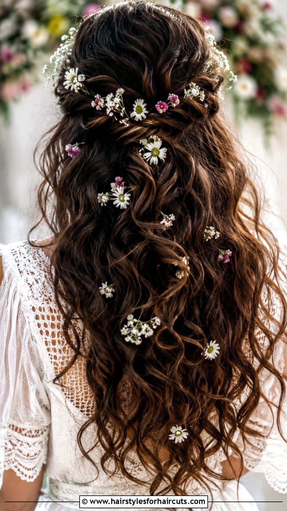 Long Curly Hair With Floral Accessories - 25 curly long hair prom hairstyles - 25 curly long hair prom hairstyles