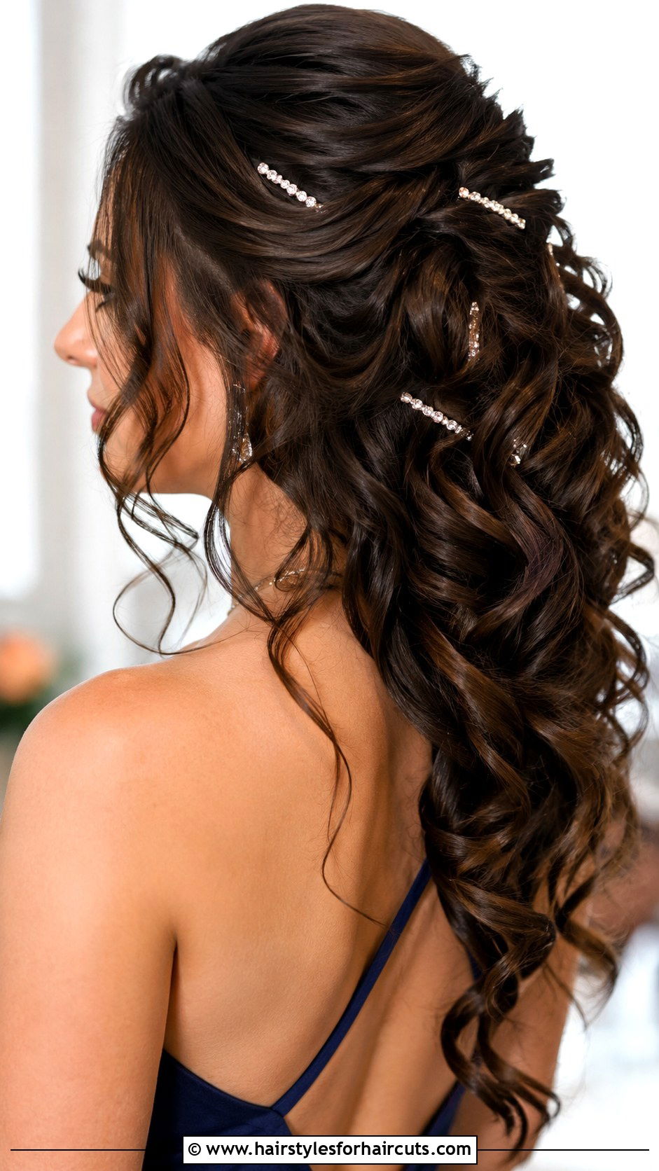 Long Curly Hair With Sparkly Pins - 25 curly long hair prom hairstyles - 25 curly long hair prom hairstyles