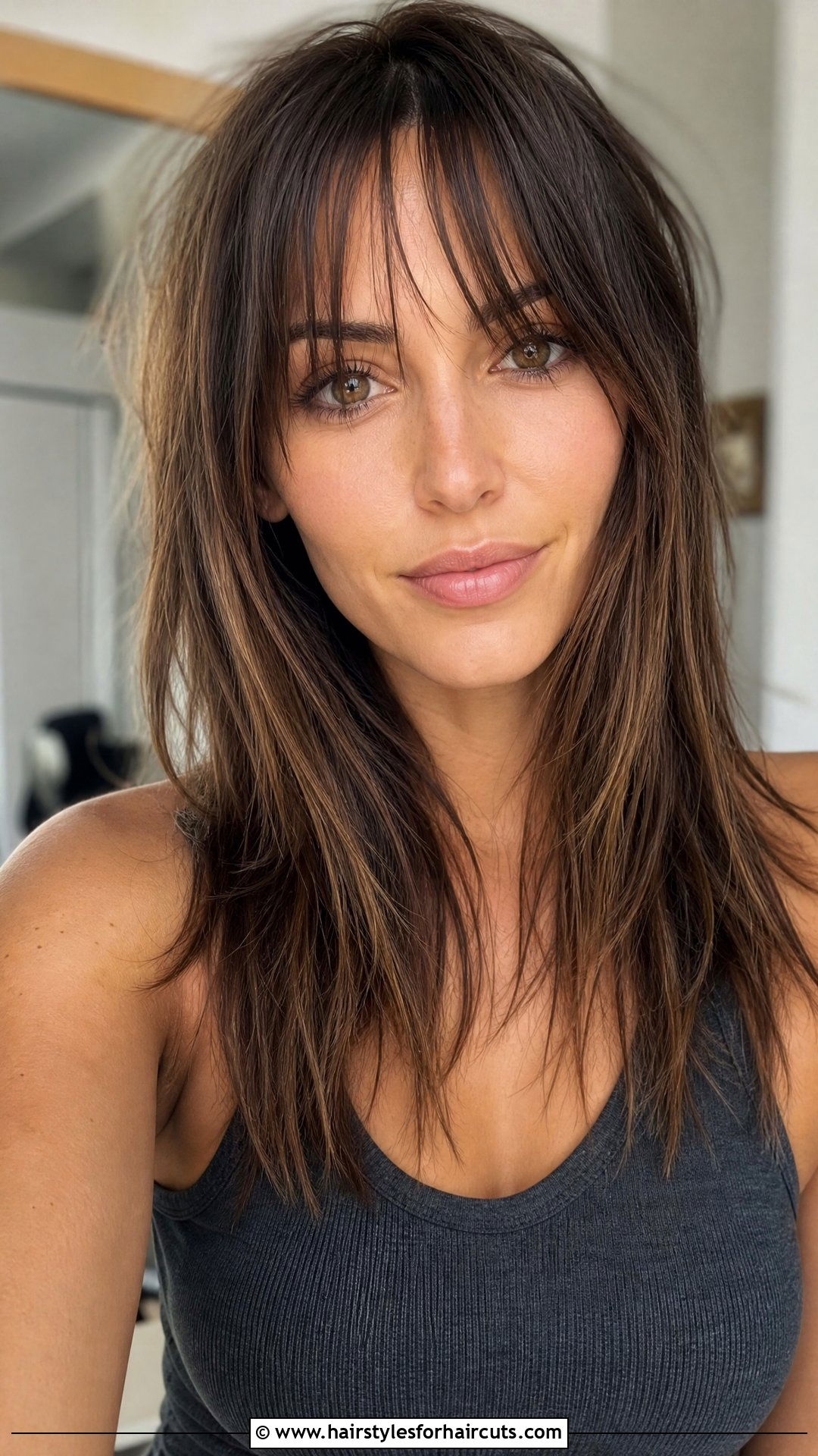 Long Face Framing Layers With Choppy Bangs - 25 long hairstyles with bangs for thin hair - 25 long hairstyles with bangs for thin hair