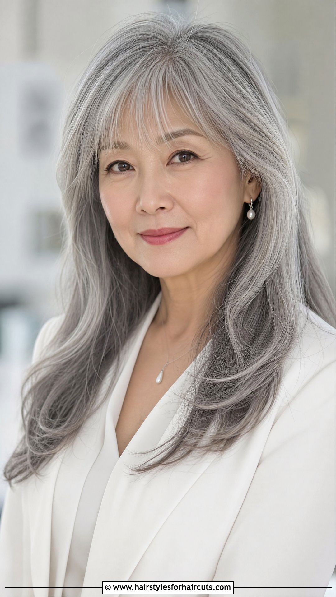 Long Grey Hair with Bangs - 25 grey hair hairstyles for older asian woman - 25 grey hair hairstyles for older asian woman