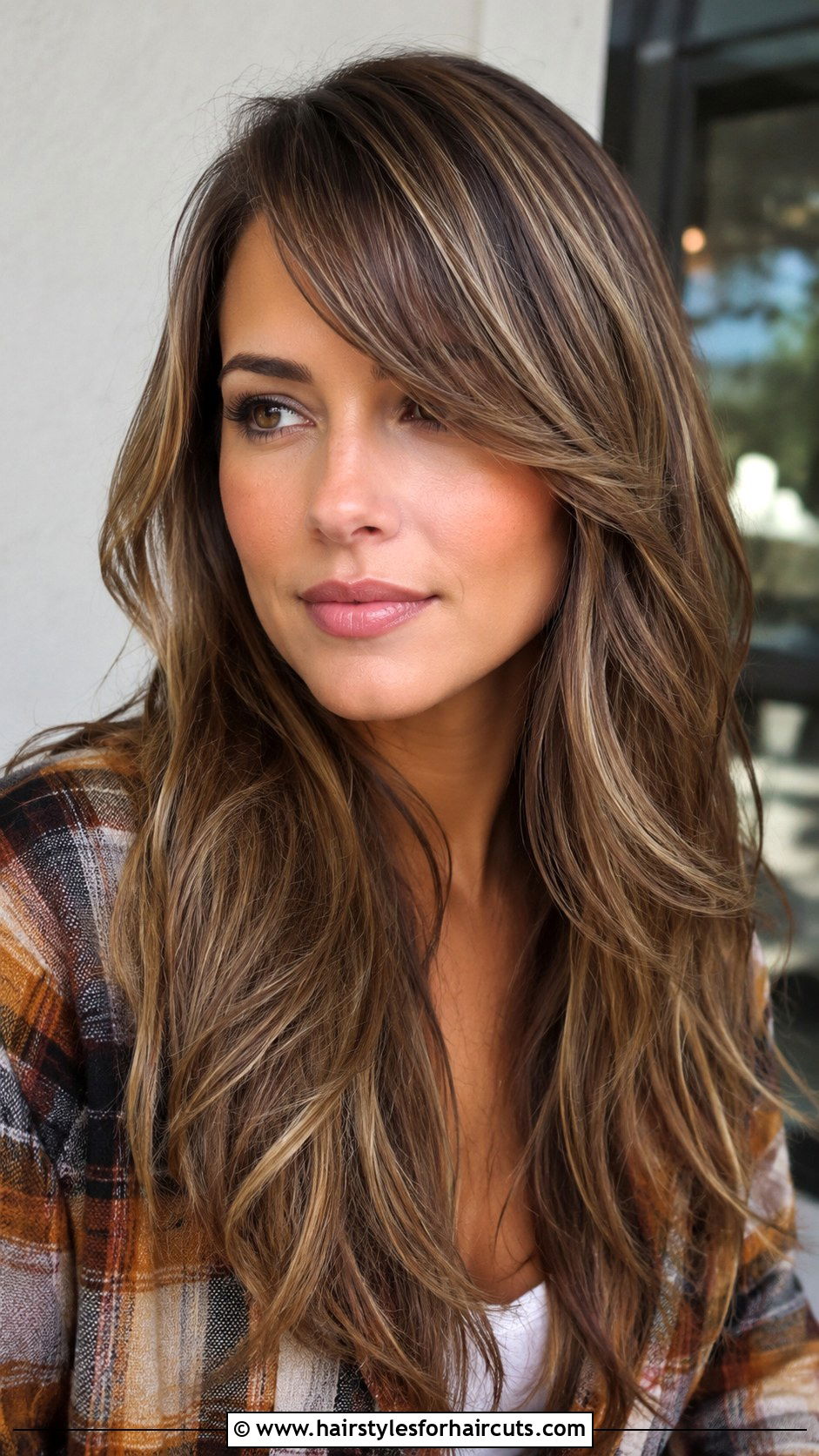Long Layered Hair With Side Bangs - 25 hairstyles for big foreheads - 25 hairstyles for big foreheads
