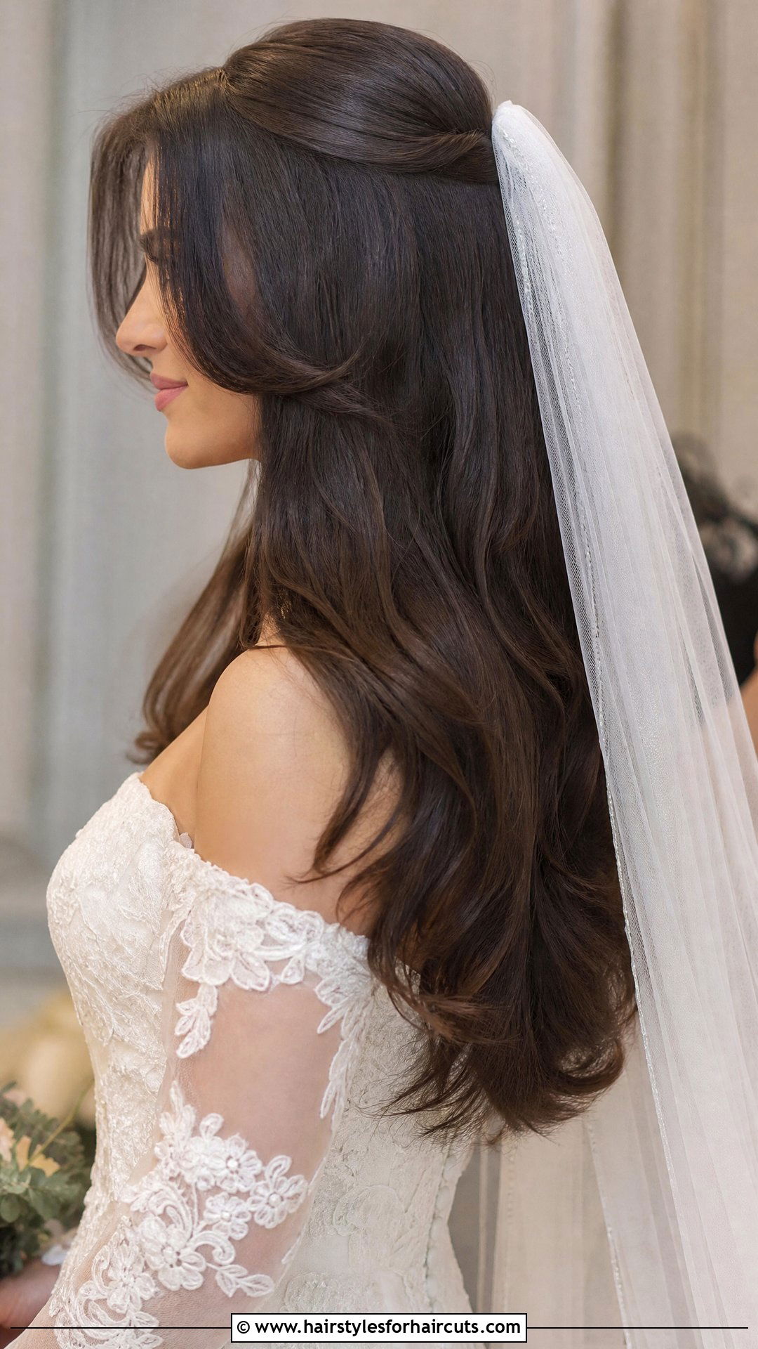 Long Layered Hair With Veil - 25 wedding haircuts - 25 wedding haircuts