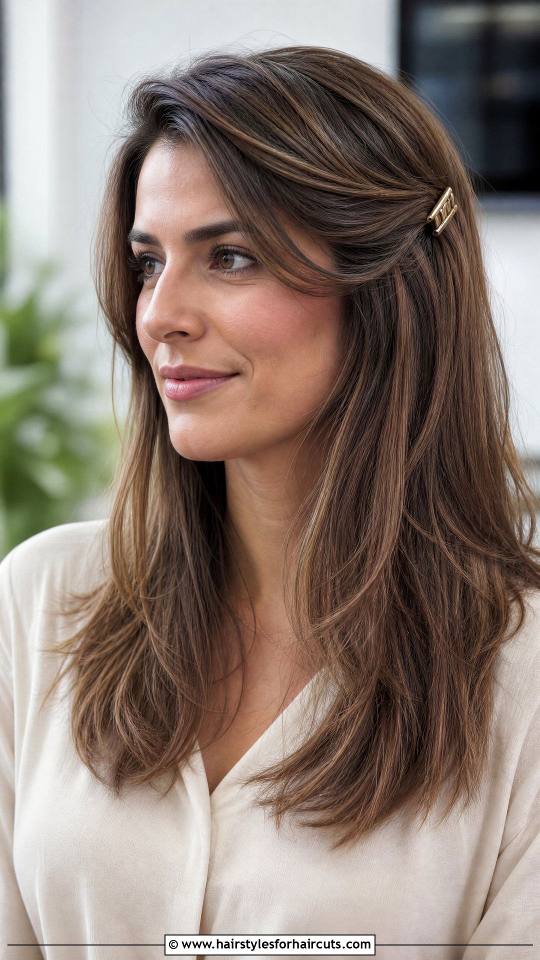 Long Layers With Side Swept Barrettes - 25 hairstyles with barrettes - 25 hairstyles with barrettes