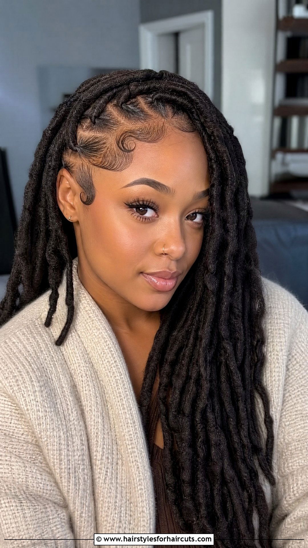 Long Locs With Swoop And Swirl Edges - 25 edges hairstyles - 25 edges hairstyles