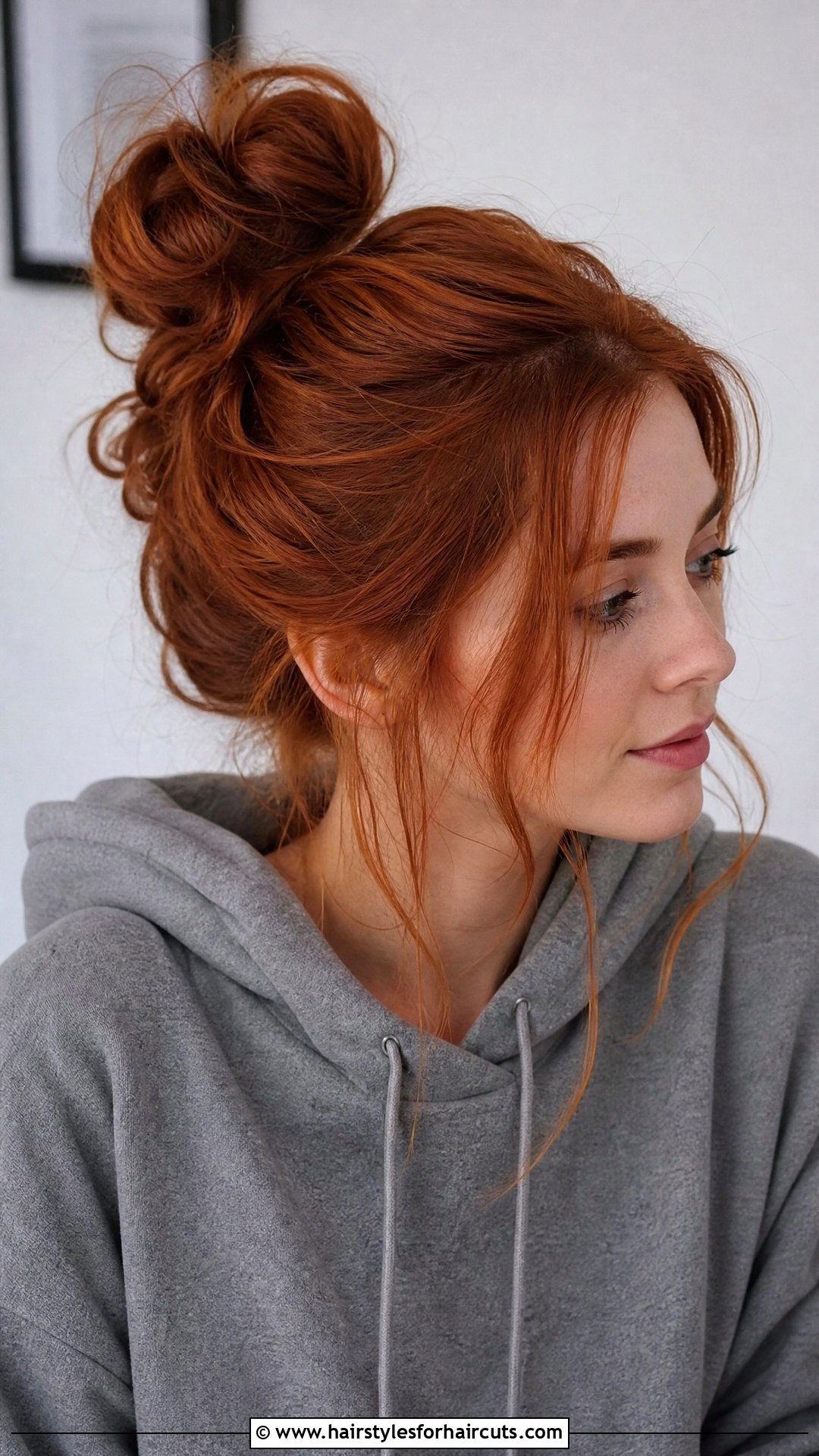 Long Red Messy Bun Hairstyle - 25 long red hairstyles - 25 long red hairstyles