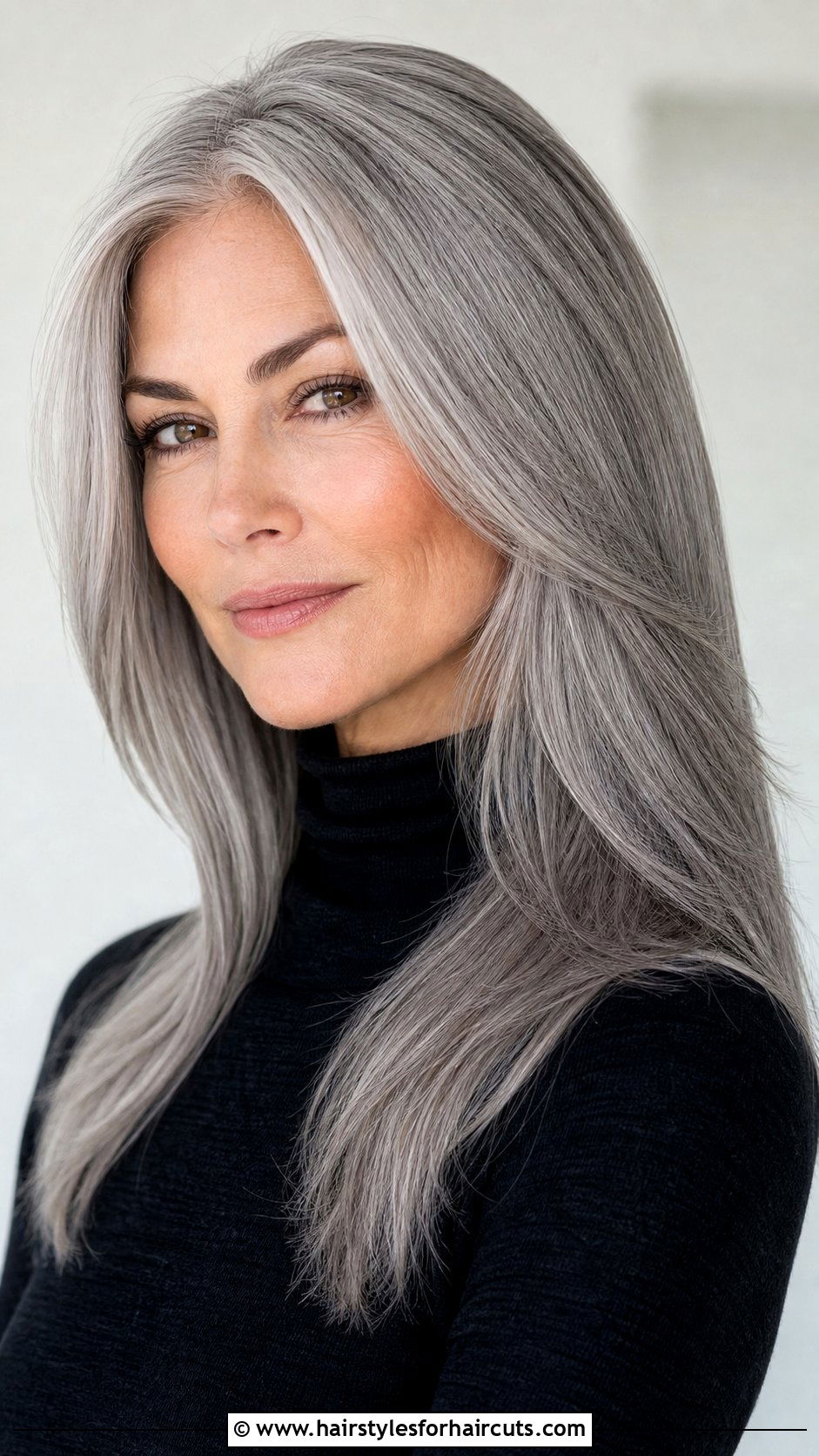 Long Straight Gray Hair With Face Framing Layers - 25 long gray hairstyles - 25 long gray hairstyles