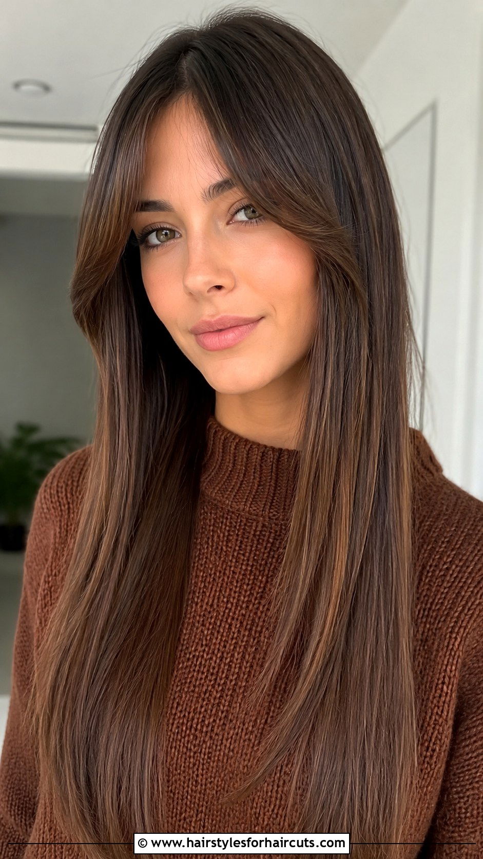 Long Straight Hair With Curtain Bangs - 25 diamond face hairstyles - 25 diamond face hairstyles
