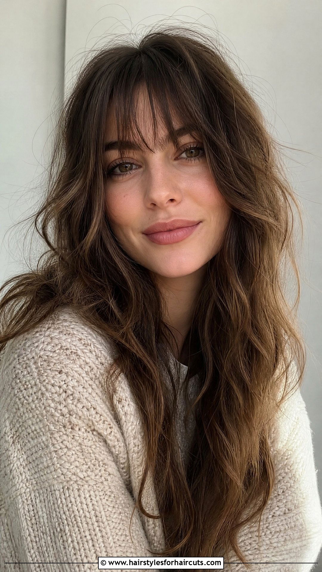 Long Textured Hair With Wispy Bangs - 25 long hairstyles for round faces - 25 long hairstyles for round faces