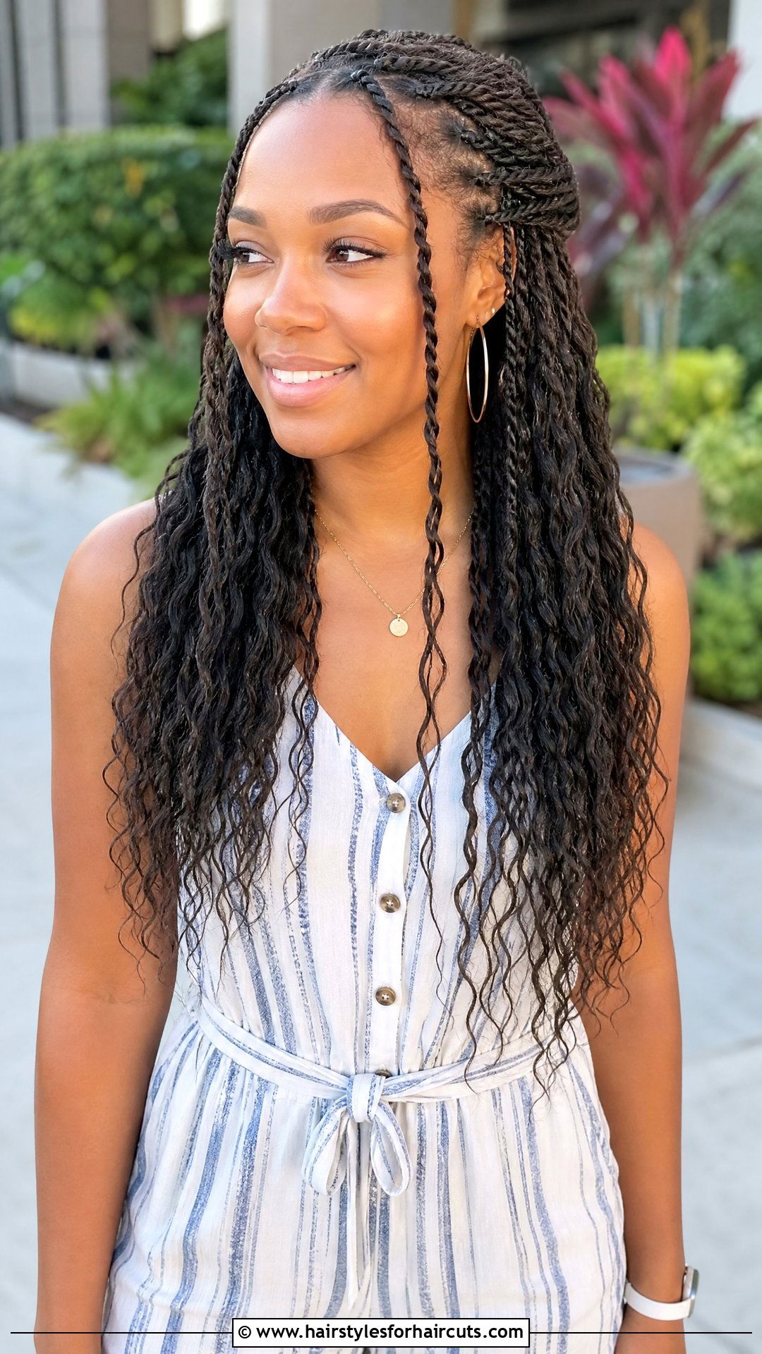 Long Twist Braid Half Updo - 25 hairstyles for round faces long hair - 25 hairstyles for round faces long hair