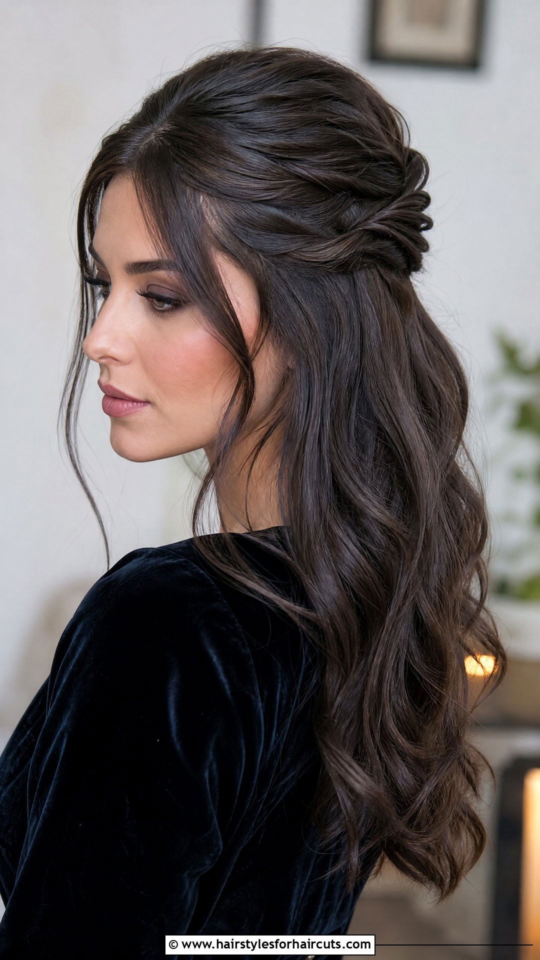 Long Vampire Twisted Half Updo - 25 vampire hairstyles for long hair - 25 vampire hairstyles for long hair