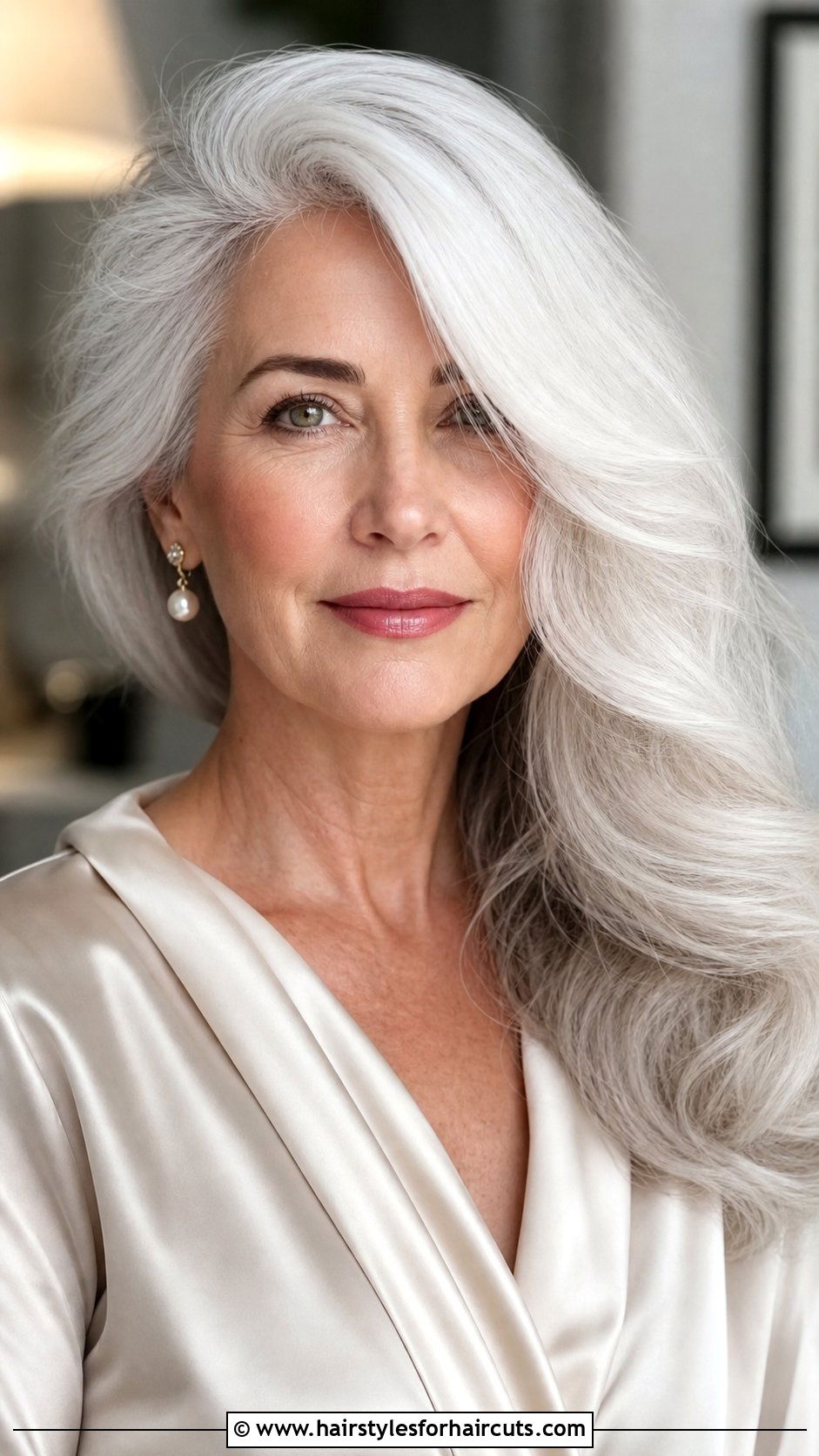 Long White Side Swept Hairstyle - 25 long white hairstyles - 25 long white hairstyles