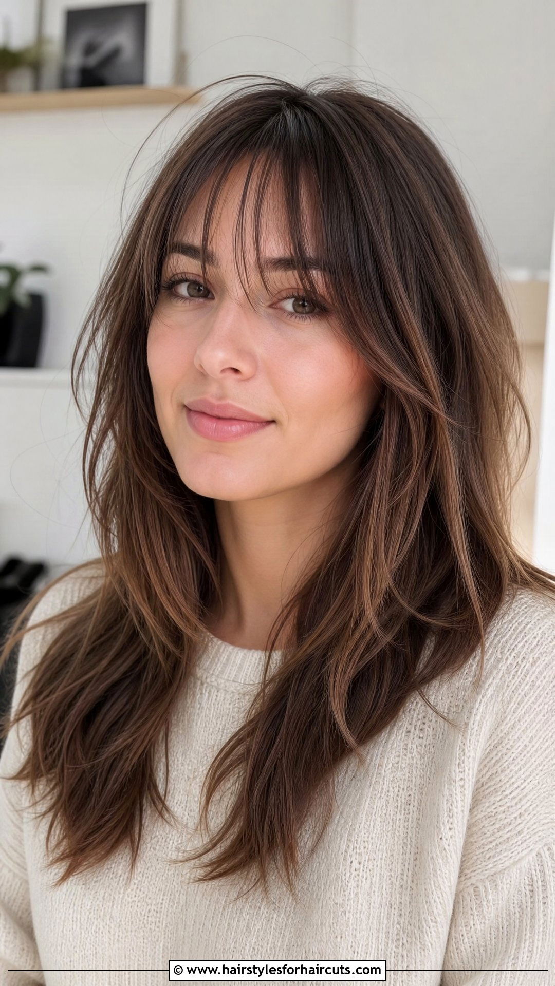 Long Wispy Bangs With Layers - 25 hairstyles for round faces long hair - 25 hairstyles for round faces long hair
