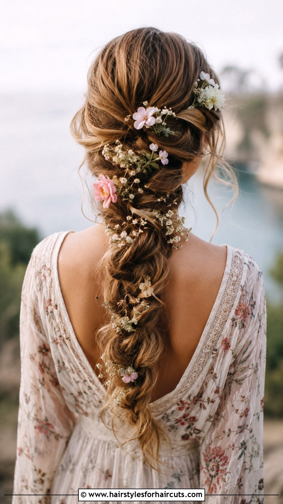 Loose Braid With Flowers - 25 bride hairstyles for medium length hair - 25 bride hairstyles for medium length hair