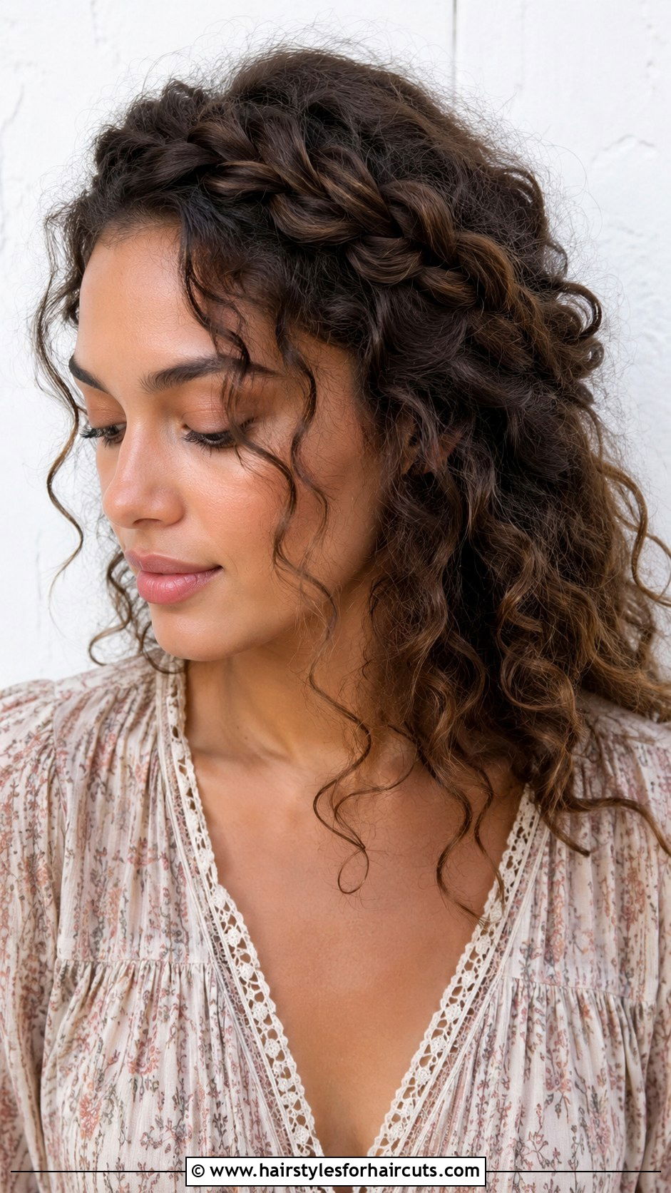 Loose Braided Crown for Curly Hair - 25 beach hairstyles for curly hair - 25 beach hairstyles for curly hair