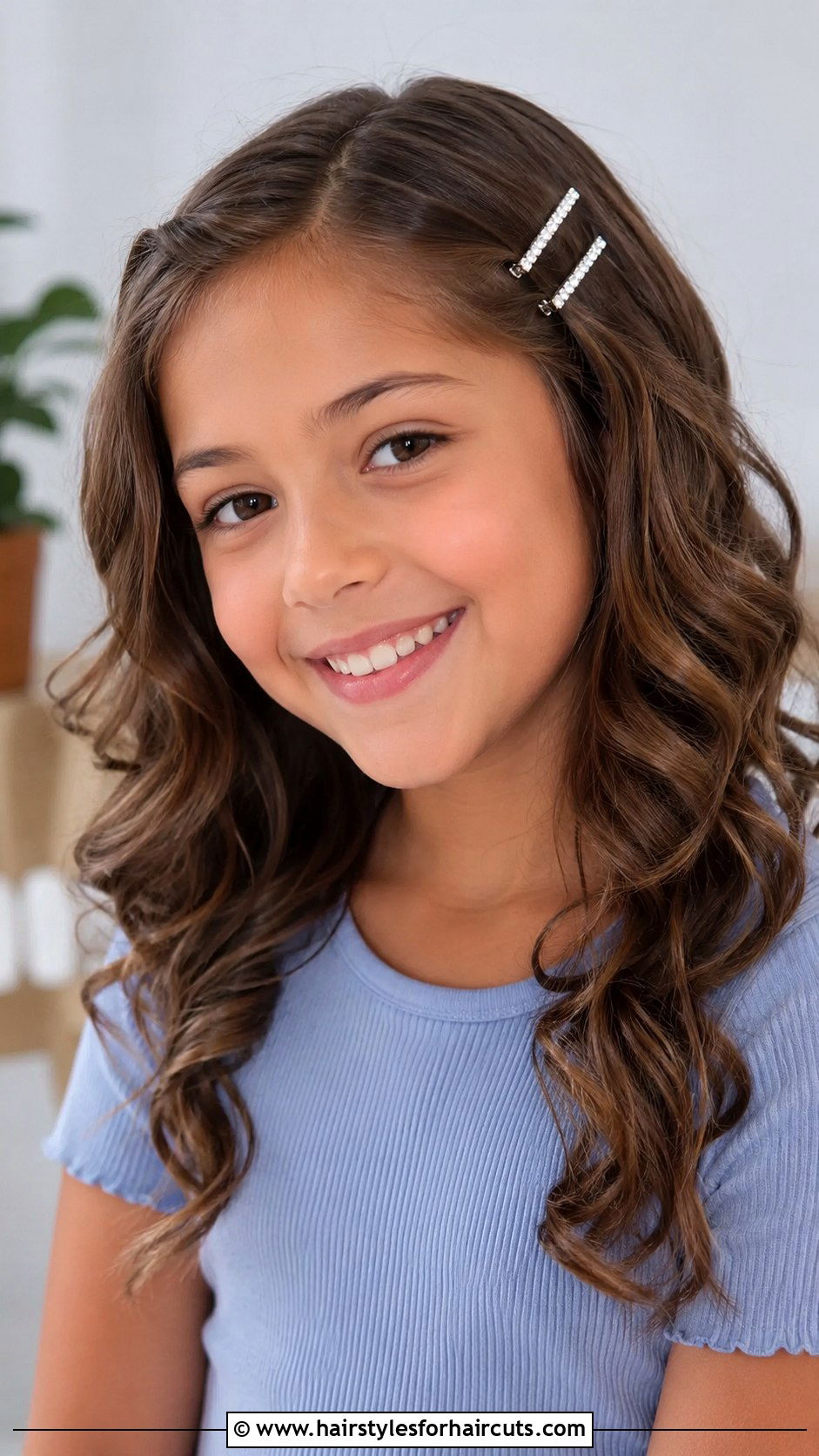 Loose Curls With Barrettes - 25 elementary school long hair picture day hairstyles - 25 elementary school long hair picture day hairstyles