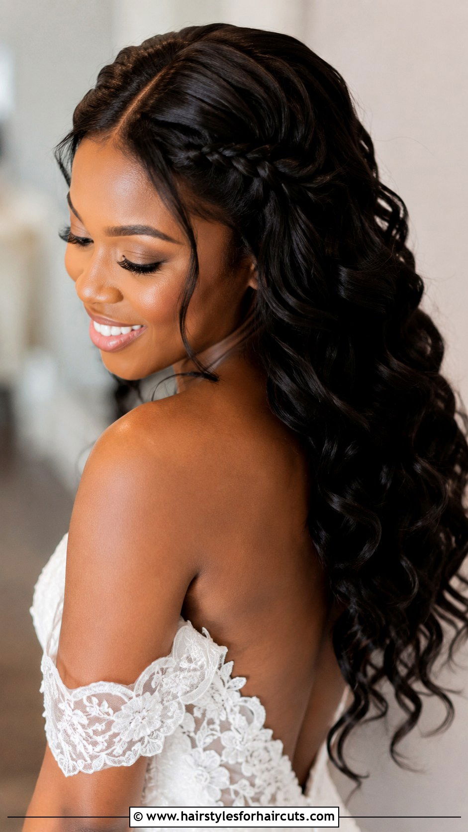 Loose Curls With Braid - 25 black hair bridal hairstyles - 25 black hair bridal hairstyles