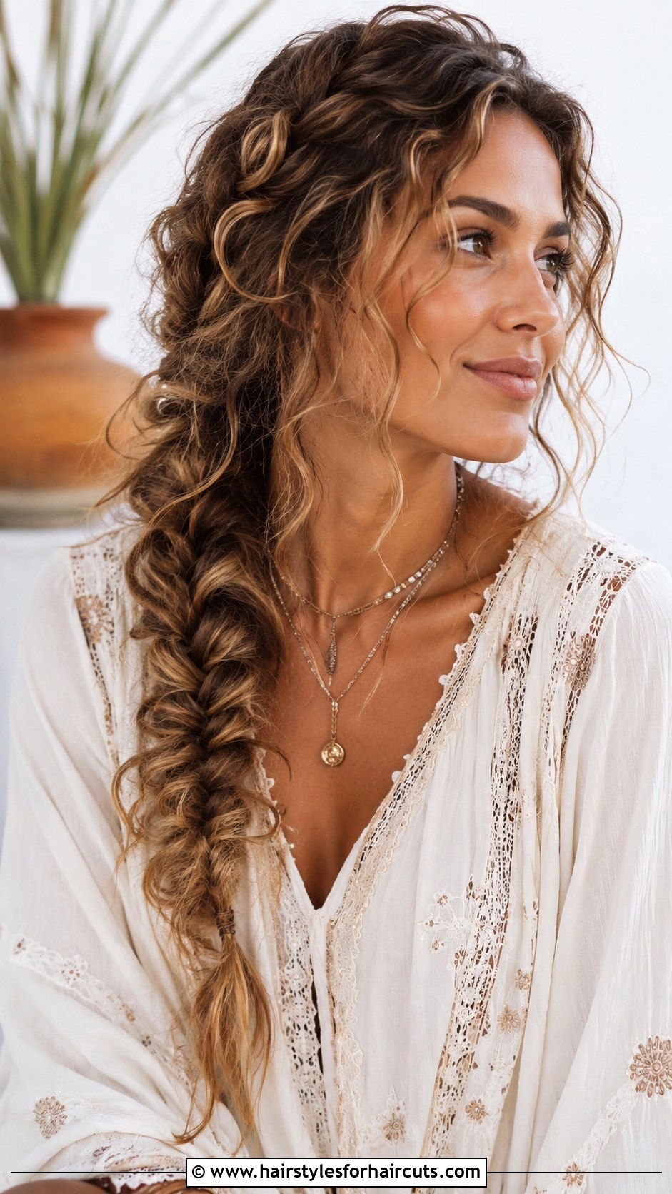 Loose Curly Boho Braid - 25 cute hairstyles for loose curly hair - 25 cute hairstyles for loose curly hair