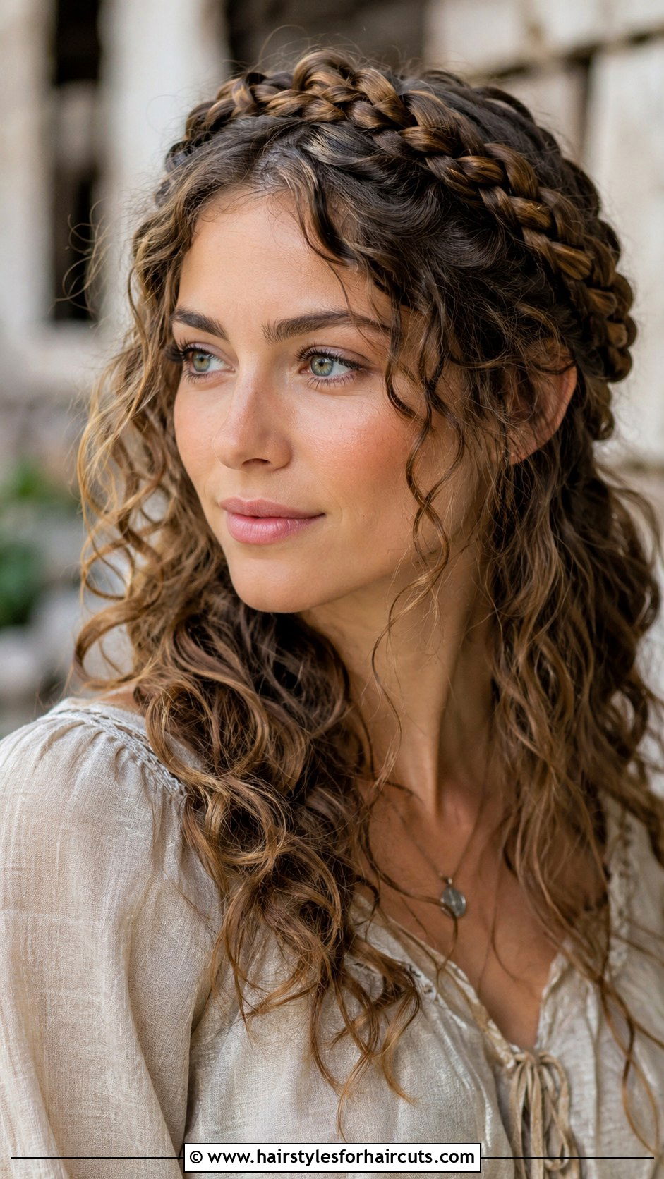 Loose Curly Milkmaid Braid - 25 cute hairstyles for loose curly hair - 25 cute hairstyles for loose curly hair