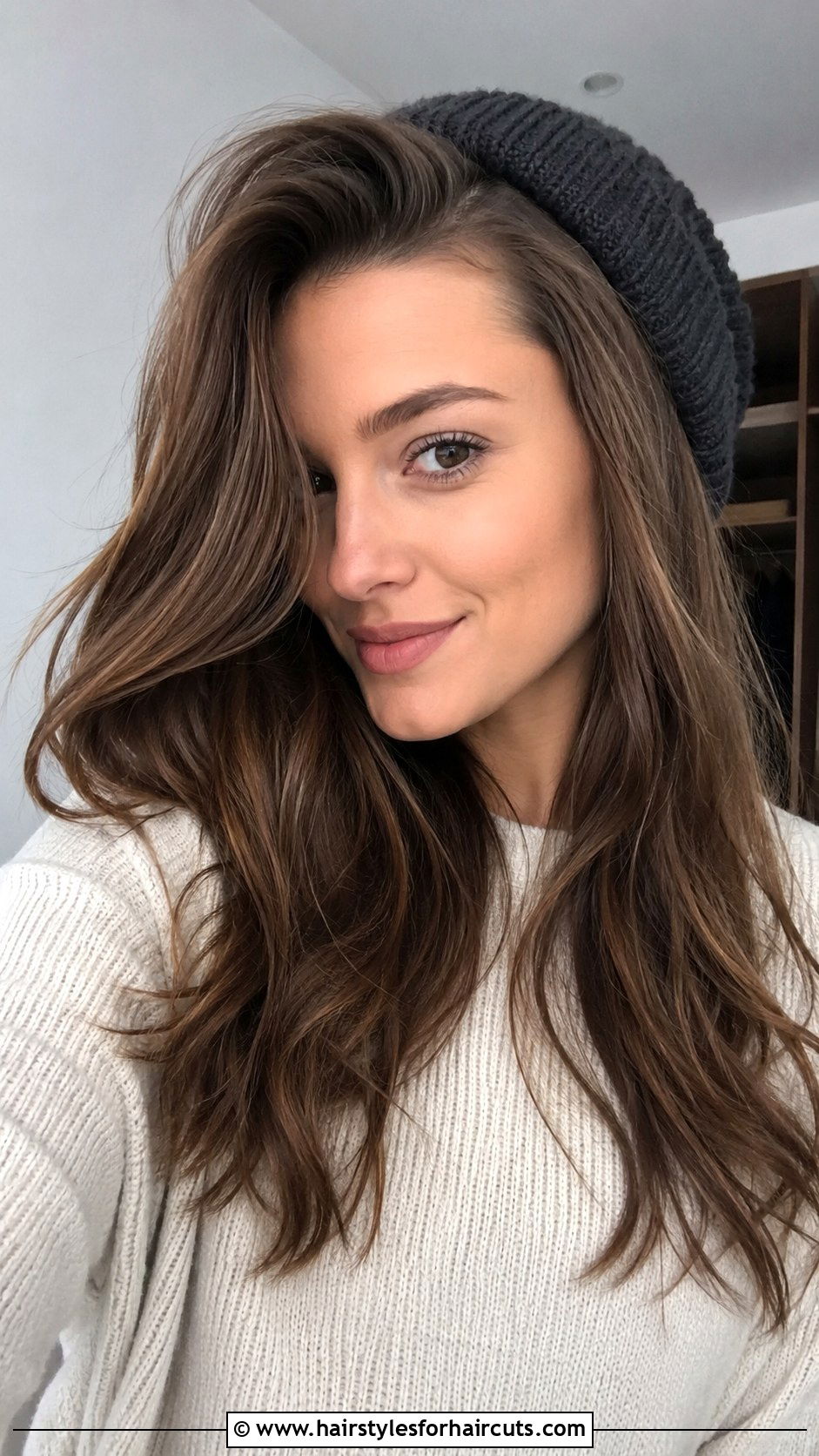 Loose Deep Side Part Under Beanie - 25 beanie hairstyles for long hair - 25 beanie hairstyles for long hair