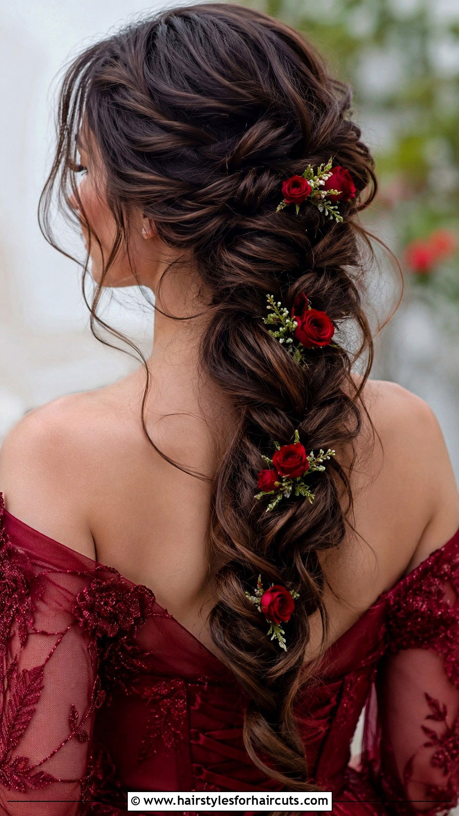 Loose French Braid With Roses - 25 hairstyles with flowers in hair - 25 hairstyles with flowers in hair