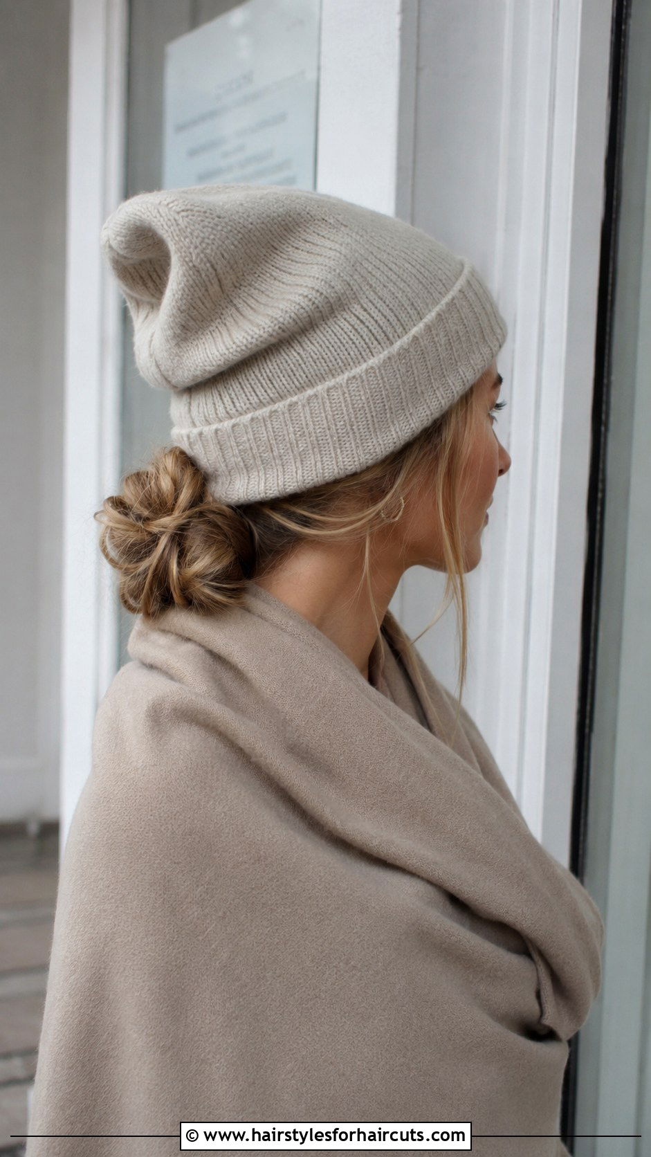 Loose Low Bun With Beanie - 25 beanie hairstyles - 25 beanie hairstyles