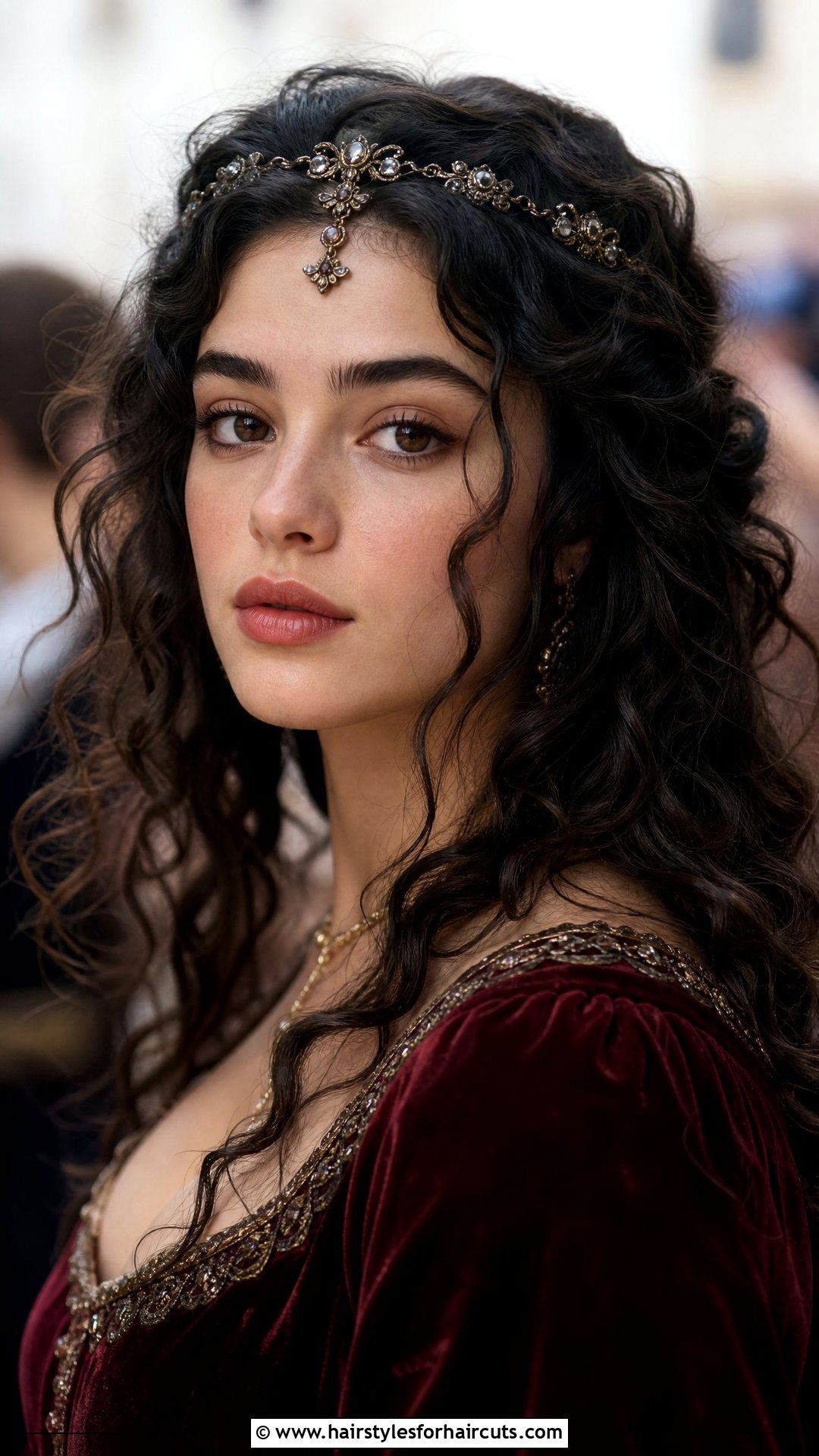 Loose Renaissance Curls With Headpiece - 25 long hair renaissance hairstyles - 25 long hair renaissance hairstyles