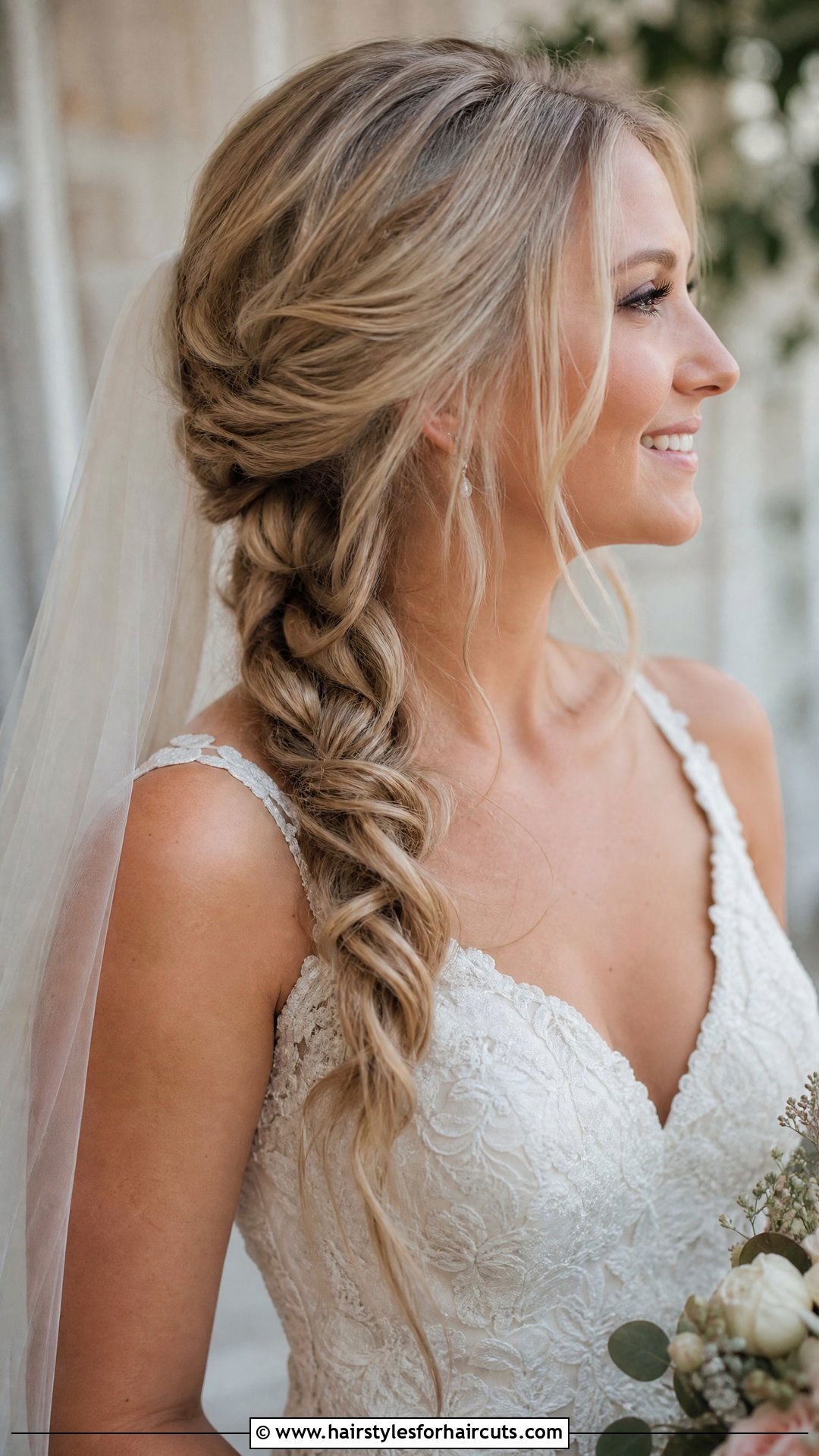 Loose Side Braid Wedding Hairstyle With Veil - 25 wedding hairstyles with veil - 25 wedding hairstyles with veil