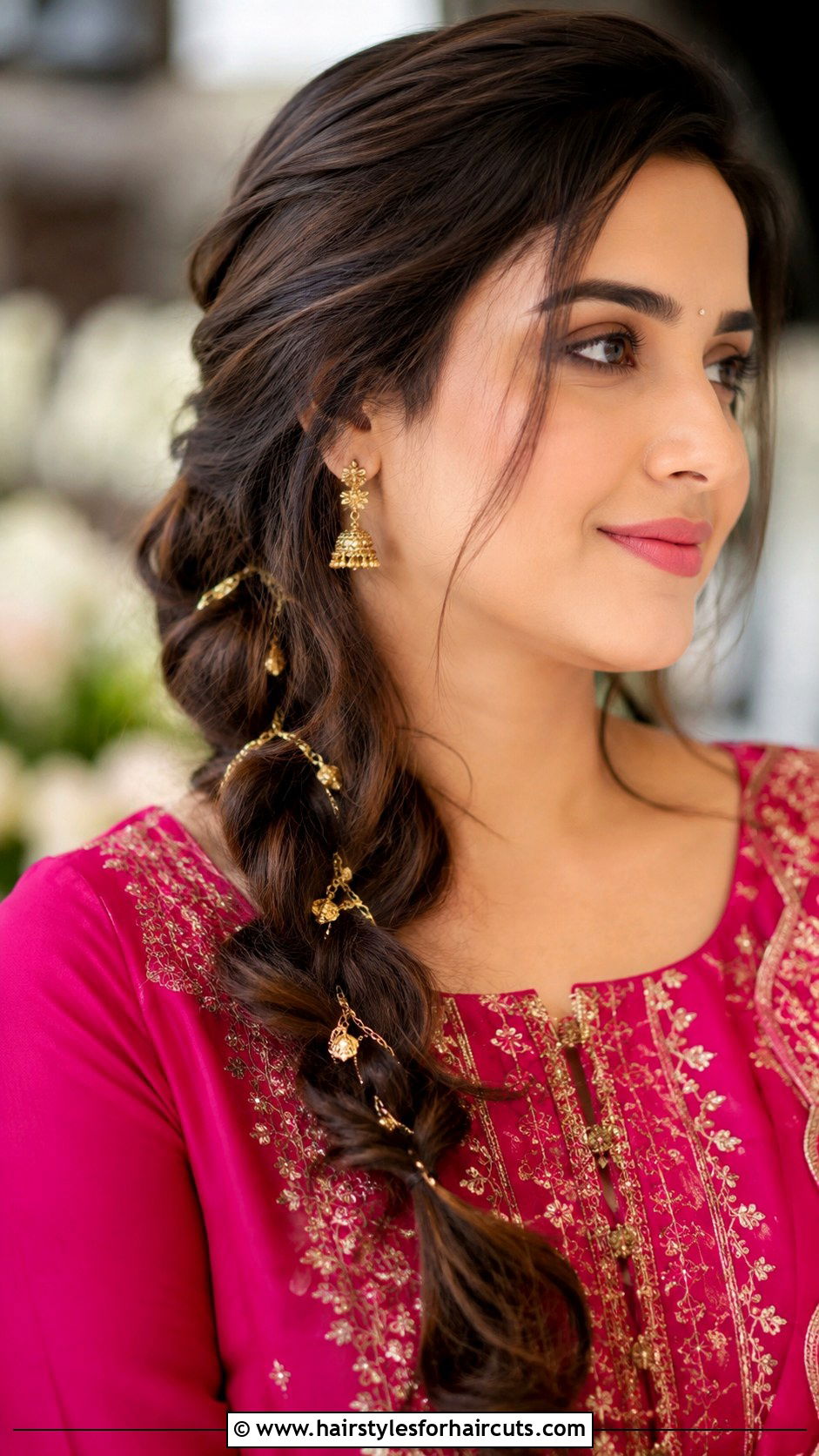 Loose Side Braid With Accessories - 25 diwali hairstyles for long hair - 25 diwali hairstyles for long hair
