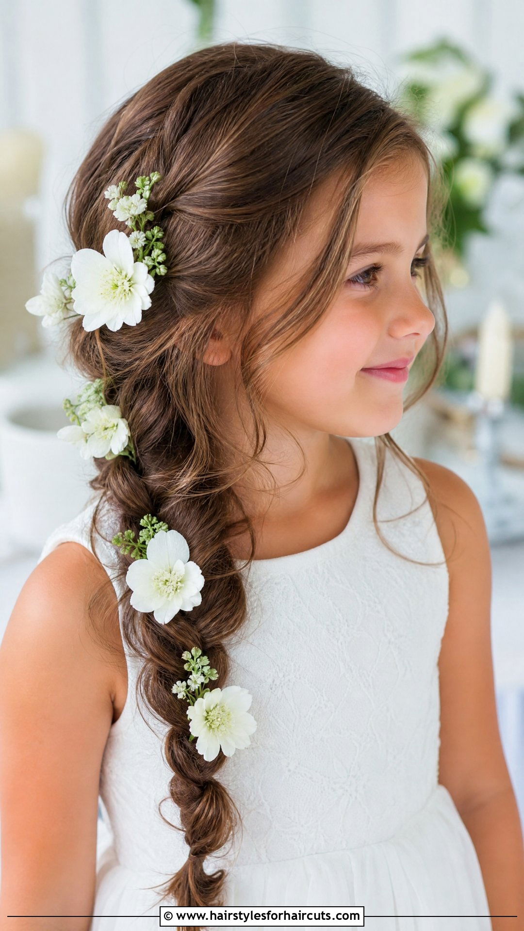 Loose Side Braid With Flowers - 25 first communion hairstyles - 25 first communion hairstyles