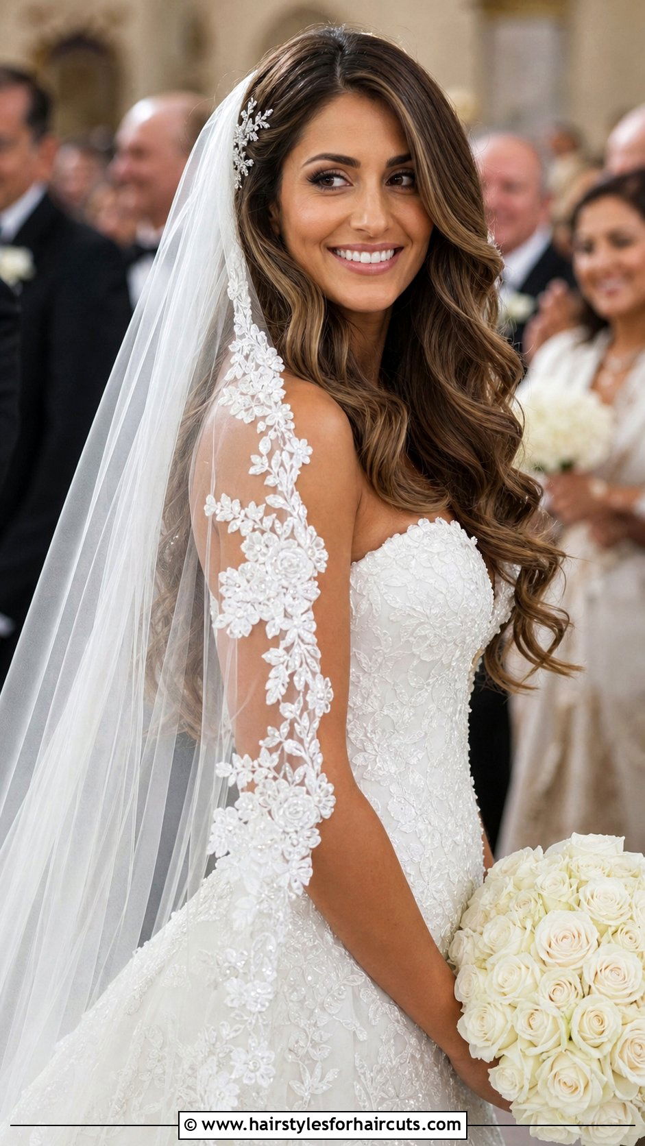 Loose Waves With Cathedral Veil - 25 hair down wedding hairstyles with veil - 25 hair down wedding hairstyles with veil