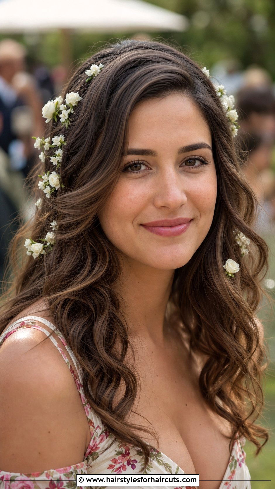 Loose Waves With Floral Accessories - 25 wedding hairstyles for shoulder length hair - 25 wedding hairstyles for shoulder length hair