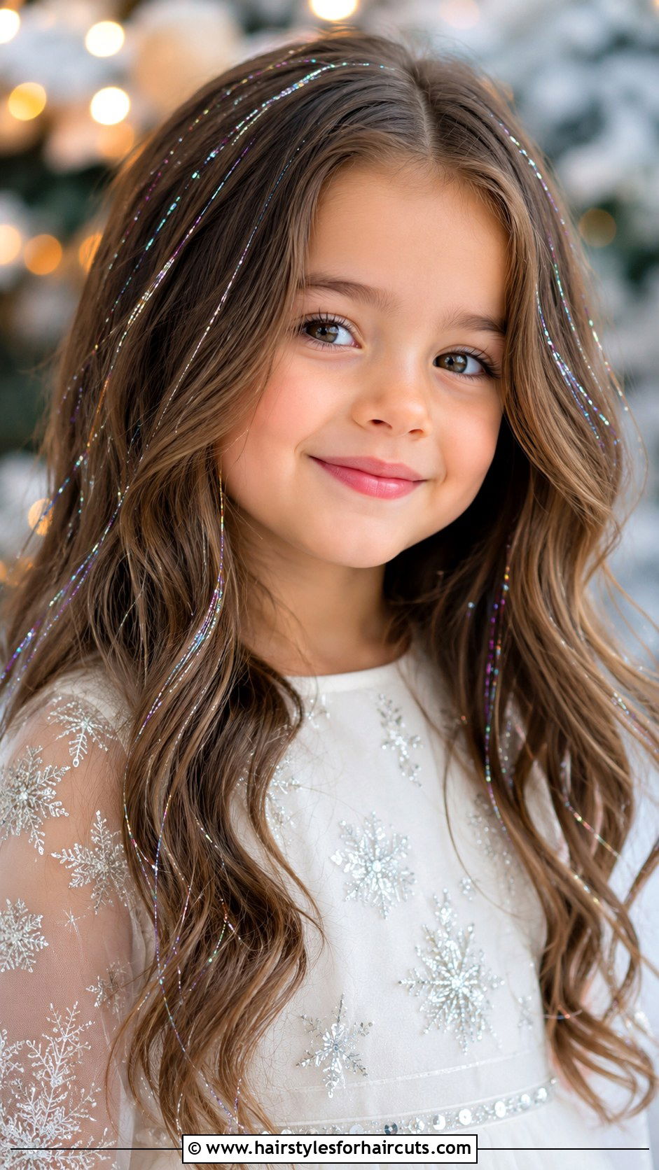 Loose Waves With Hair Tinsel - 25 christmas hairstyles for girls - 25 christmas hairstyles for girls