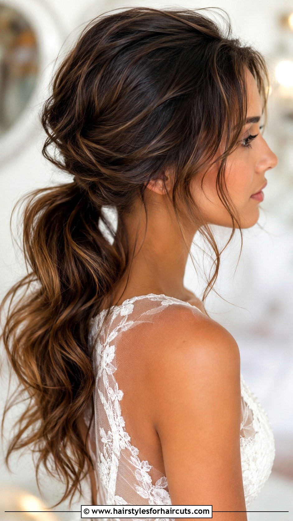 Loose Wavy Low Ponytail - 25 wedding ponytail hairstyles for black hair - 25 wedding ponytail hairstyles for black hair