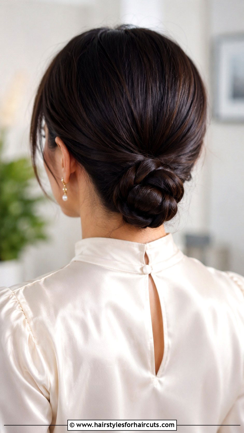 Low Braided Bun - 25 hair up hairstyles for long hair - 25 hair up hairstyles for long hair