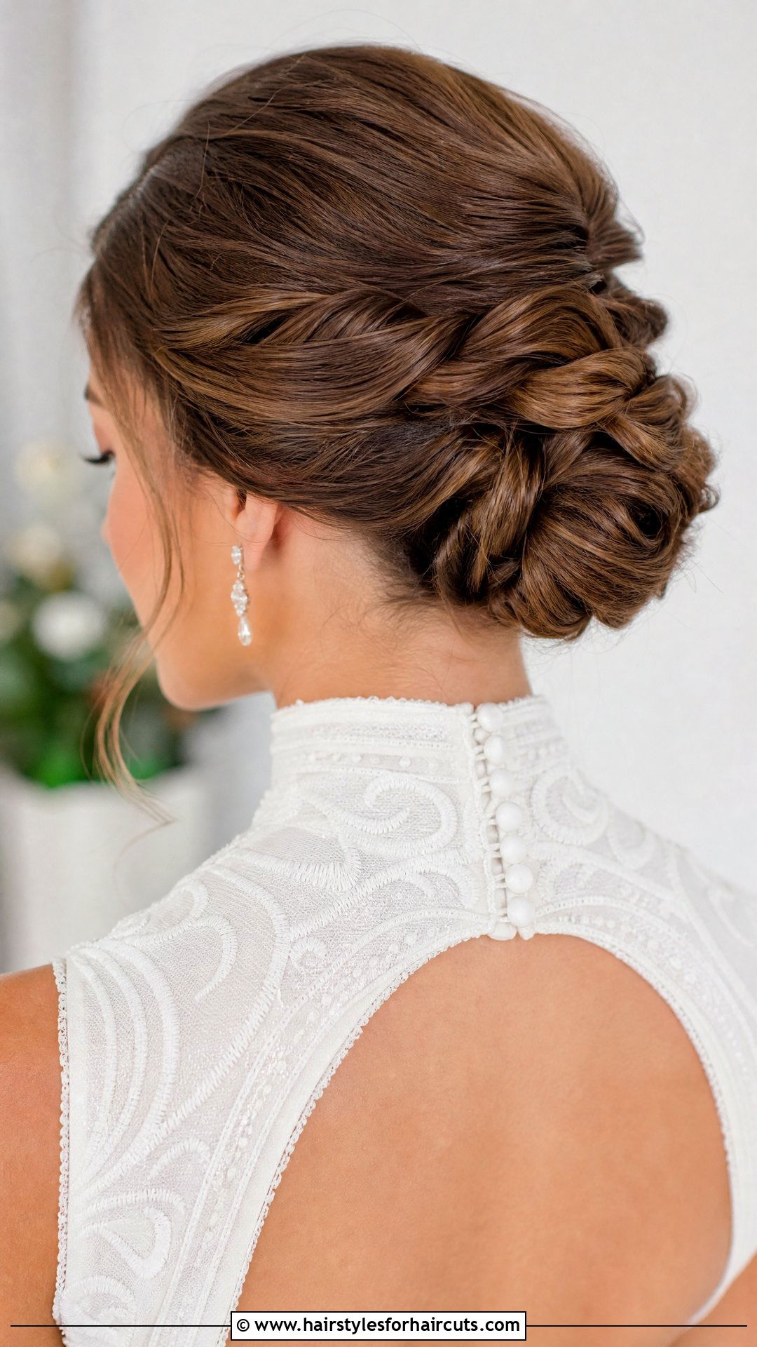 Low Braided Bun Wedding Hairstyle - 25 wedding hairstyles with braids - 25 wedding hairstyles with braids