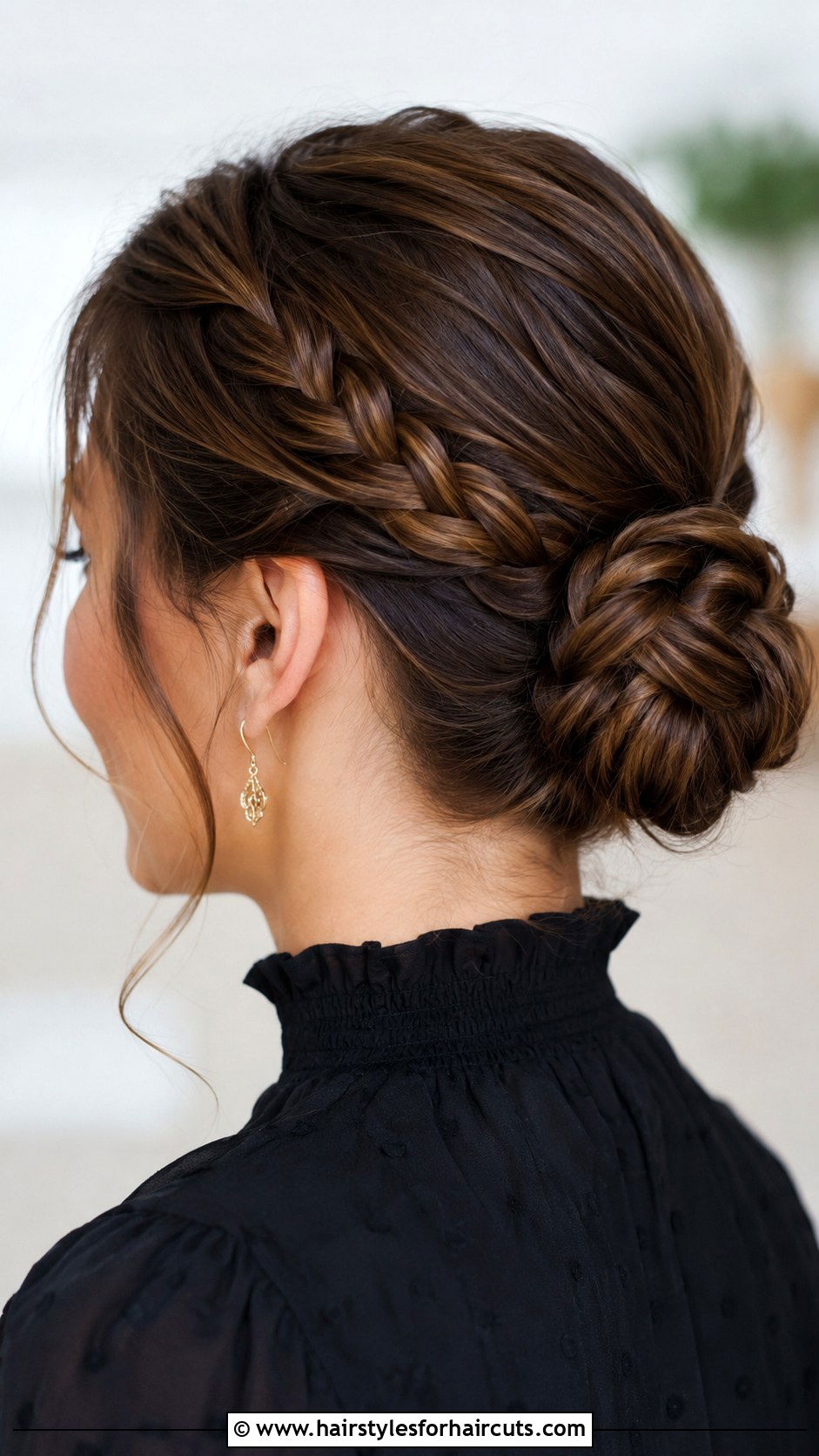 Low Braided Bun Work - 25 work hairstyles for medium hair - 25 work hairstyles for medium hair
