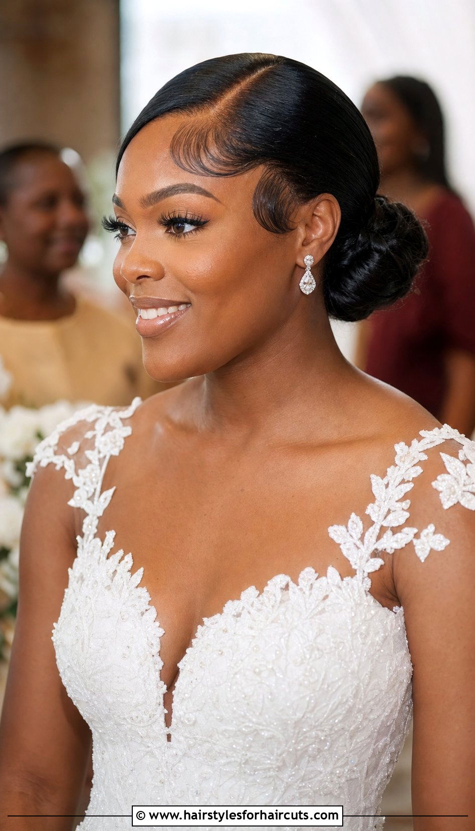 Low Bun With Baby Hair Detail - 25 low bun hairstyles for black hair wedding - 25 low bun hairstyles for black hair wedding