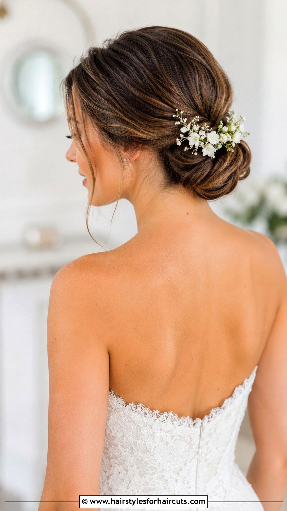 Low Chignon Bun - 25 bride hairstyles for medium length hair - 25 bride hairstyles for medium length hair