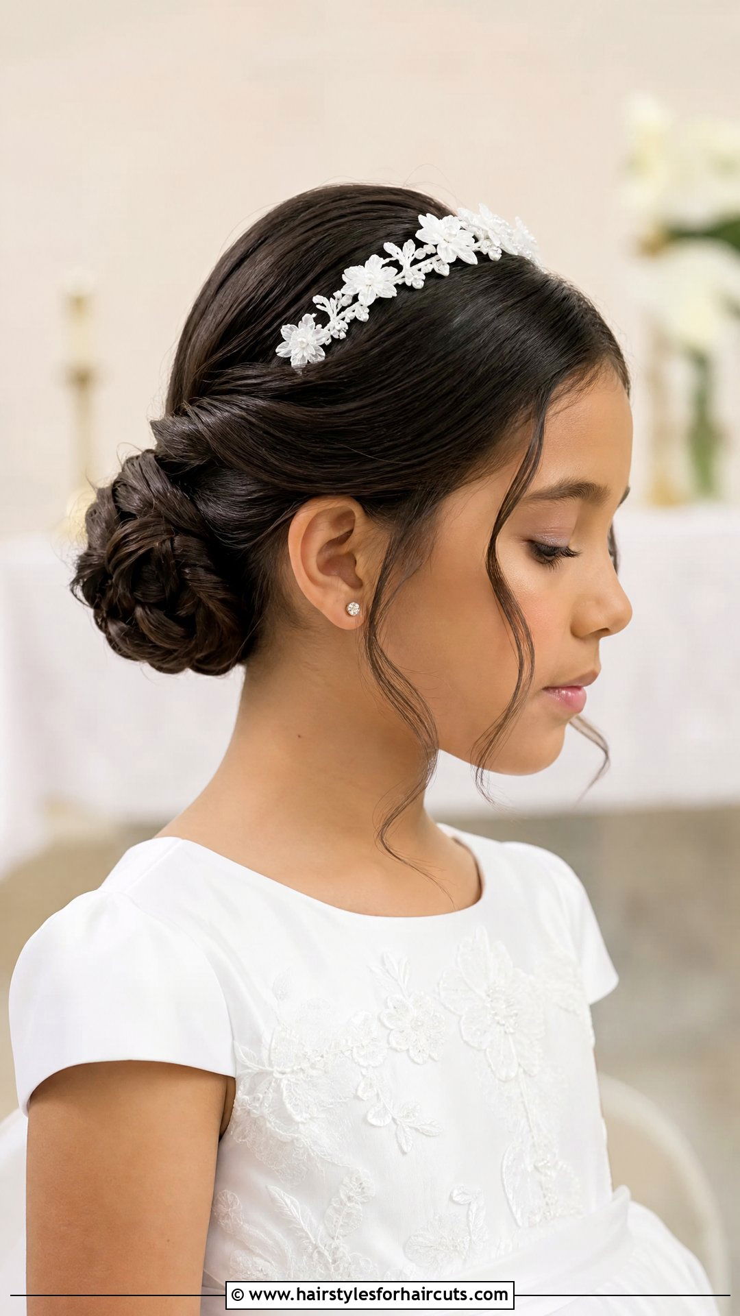 Low Chignon Bun For First Communion - 25 hairstyles for first communion - 25 hairstyles for first communion