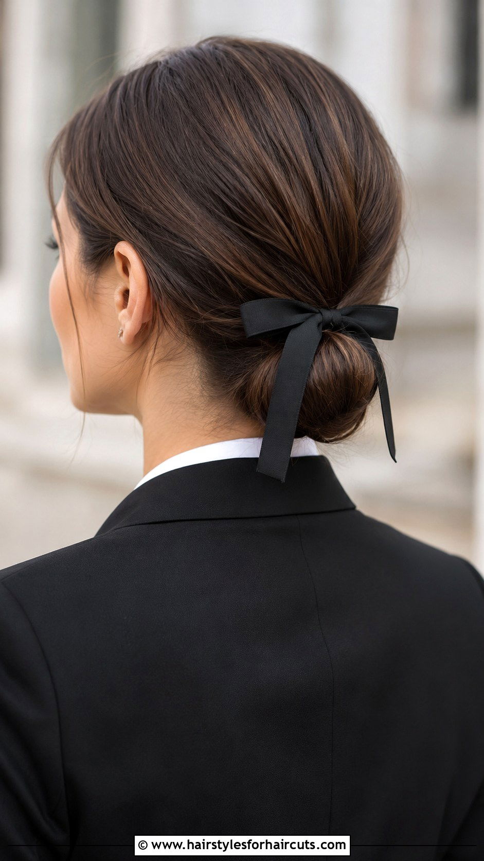 Low Chignon With Bow Hairstyle - 25 bow hairstyles for long hair - 25 bow hairstyles for long hair