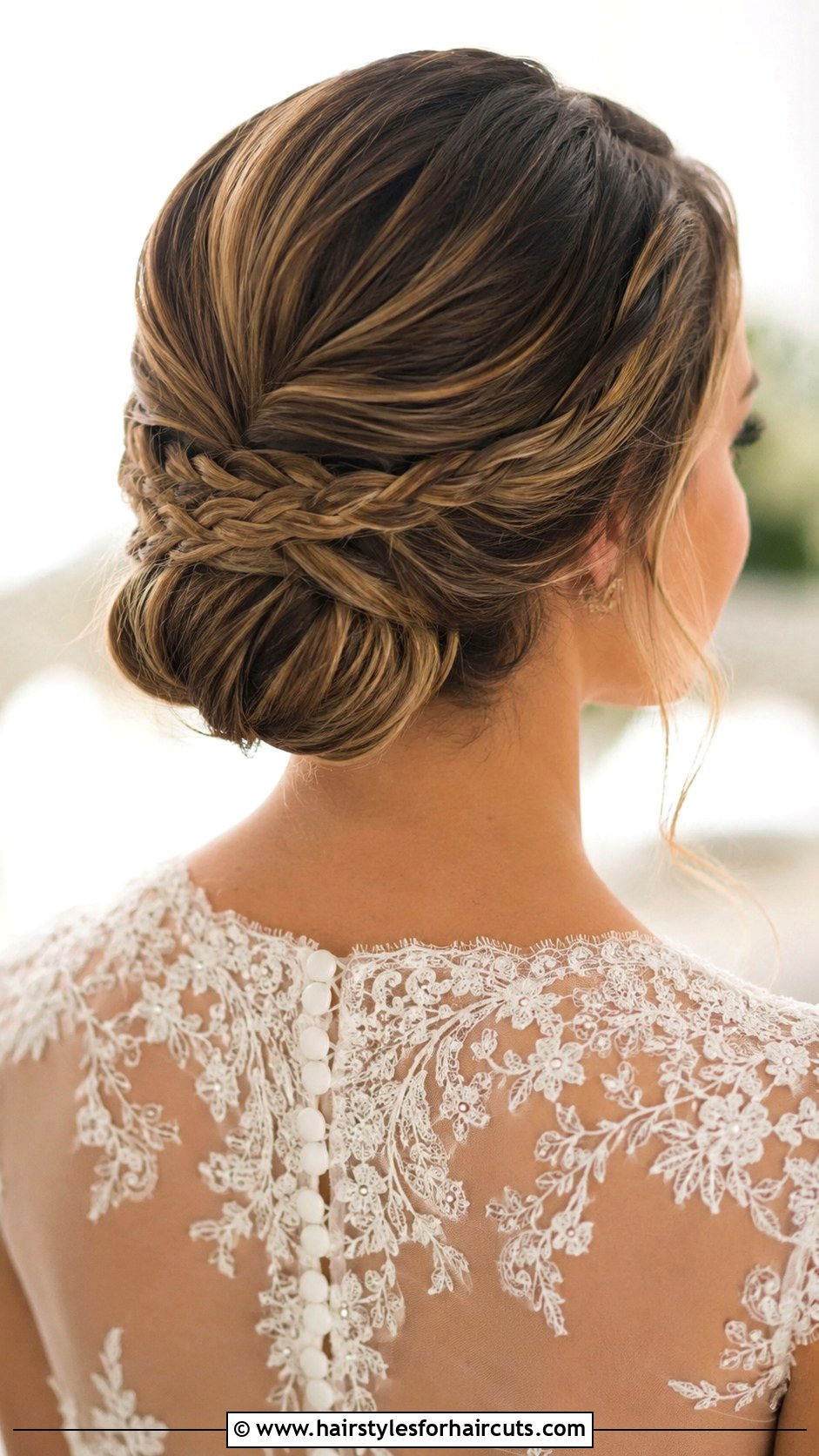 Low Chignon With Braided Detail - 25 wedding long hair hairstyles - 25 wedding long hair hairstyles
