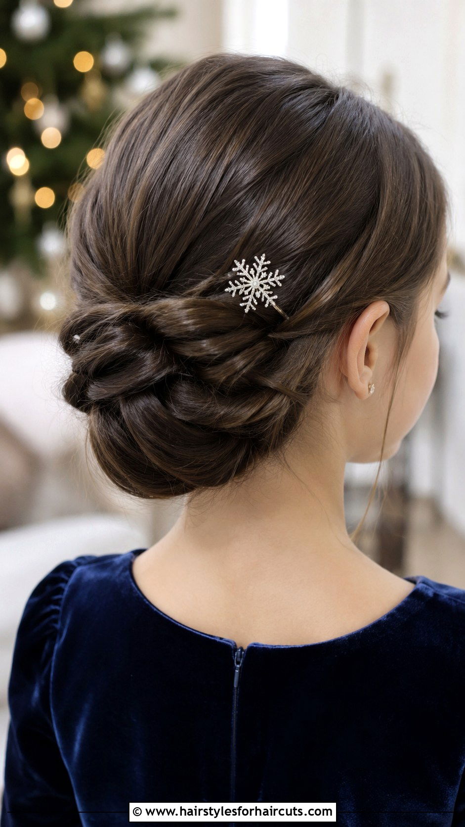Low Chignon With Festive Pin - 25 christmas hairstyles for girls - 25 christmas hairstyles for girls