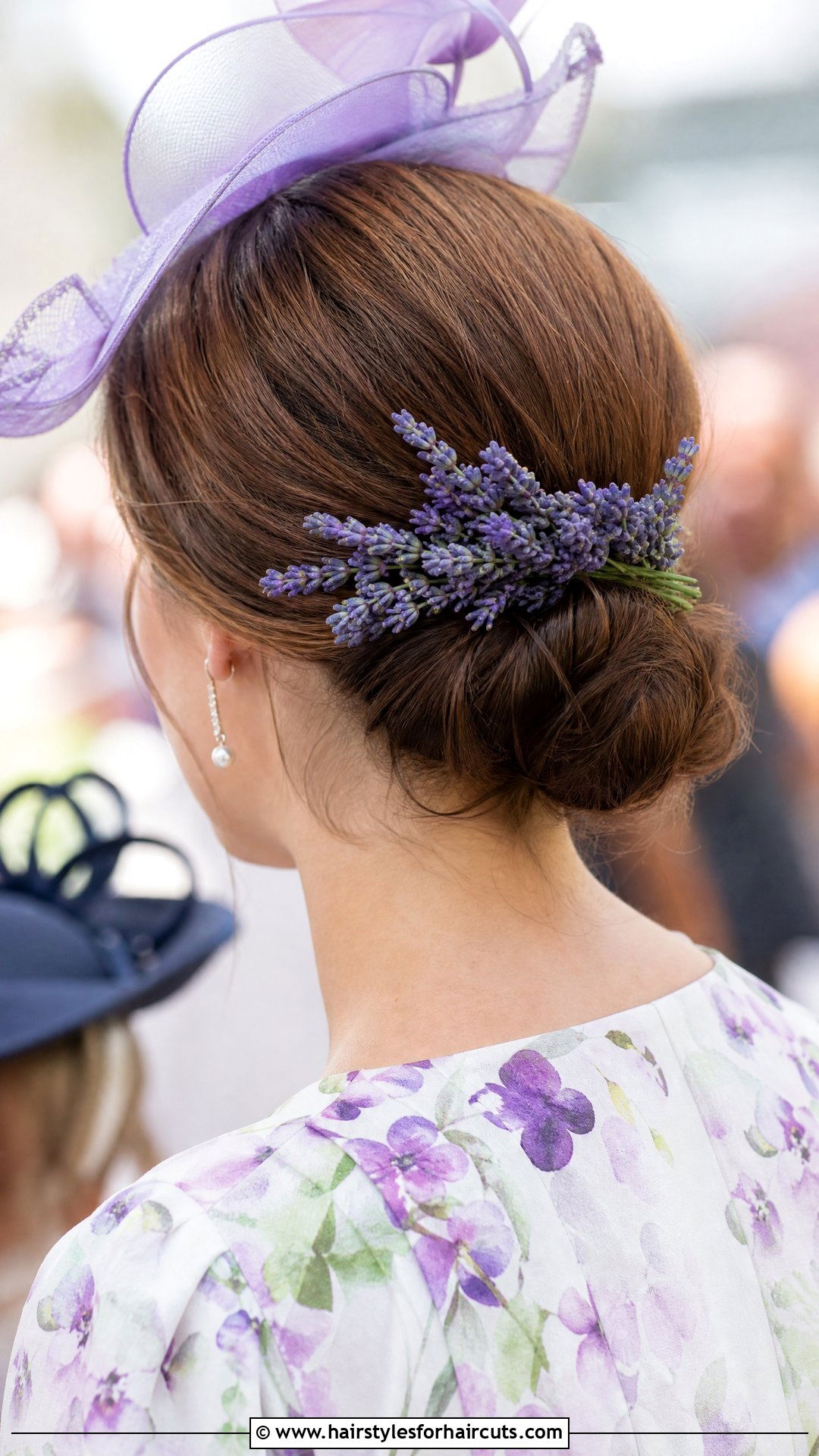 Low Chignon With Lavender - 25 flower hairstyles - 25 flower hairstyles