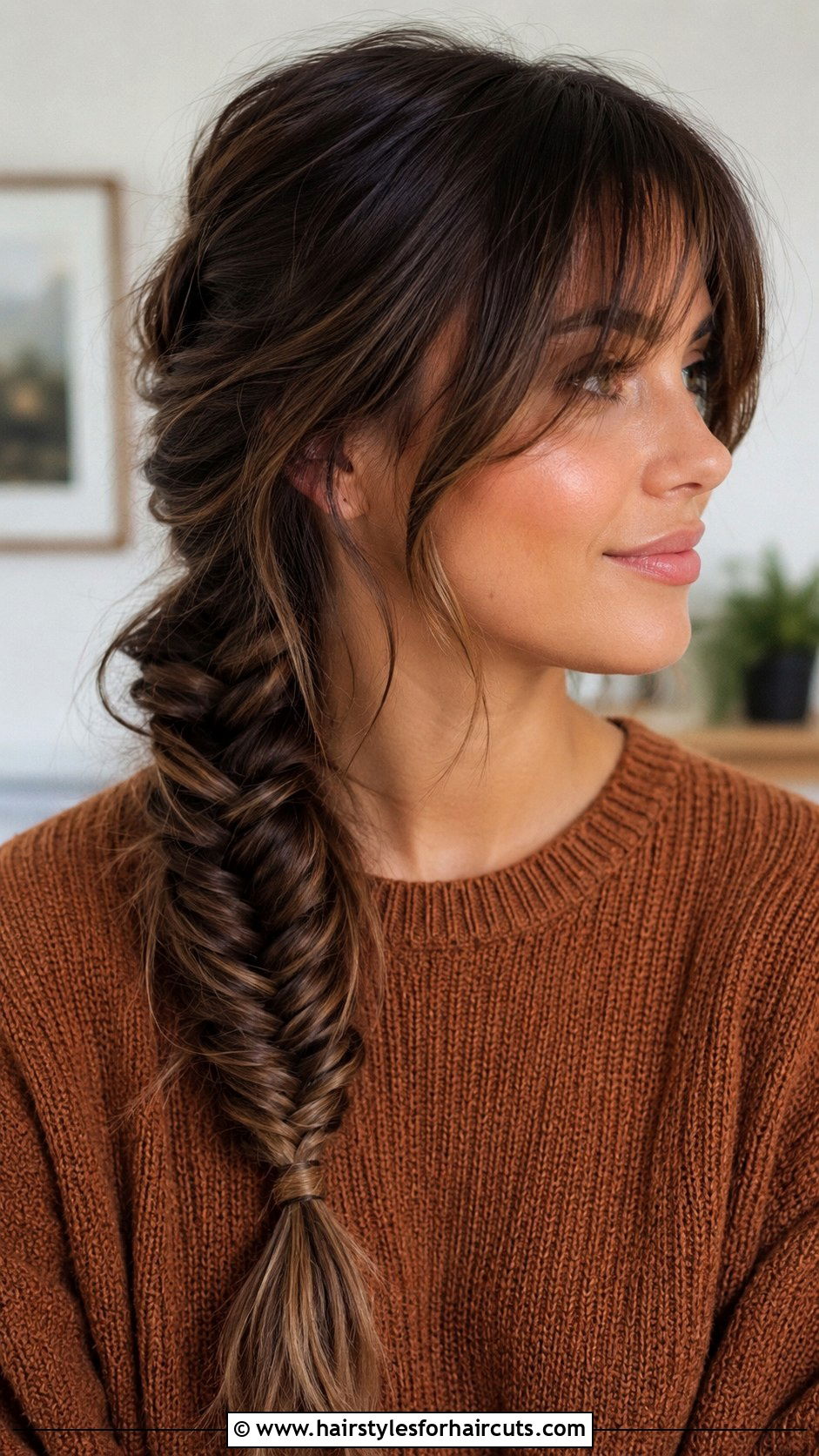 Low Chignon With Loose Pieces - 25 hairstyles for growing out bangs - 25 hairstyles for growing out bangs