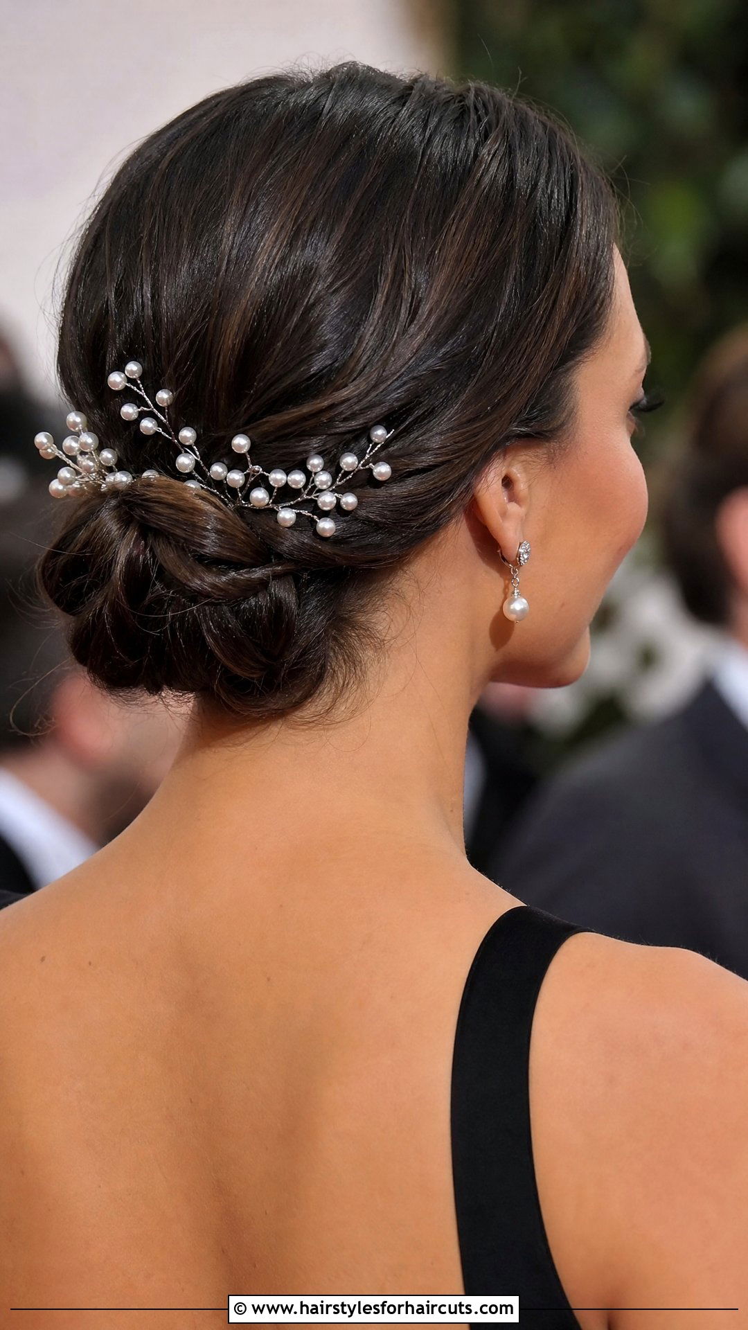 Low Chignon With Pearl Hair Vine - 25 hair vine hairstyles - 25 hair vine hairstyles