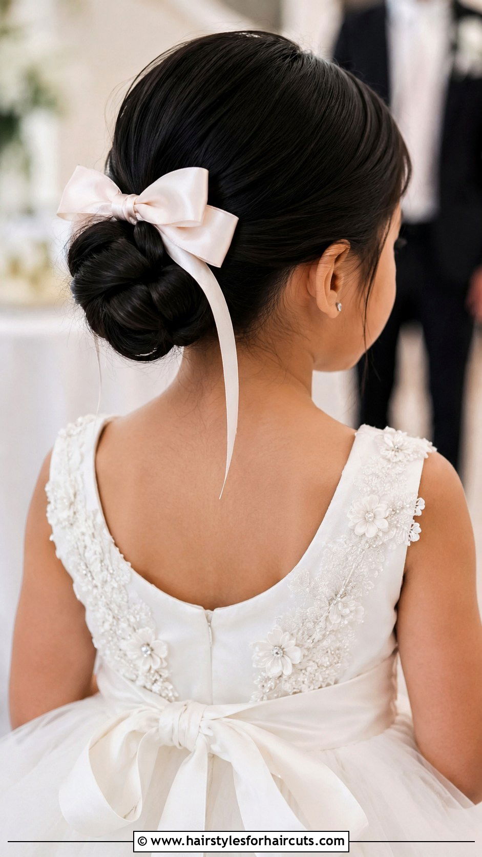 Low Chignon With Ribbons - 25 bun hairstyles for black hair little girl - 25 bun hairstyles for black hair little girl