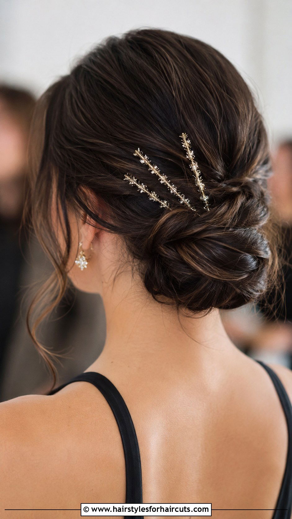 Low Chignon With Tinsel Wrapped Hairpins - 25 hair tinsel hairstyles - 25 hair tinsel hairstyles