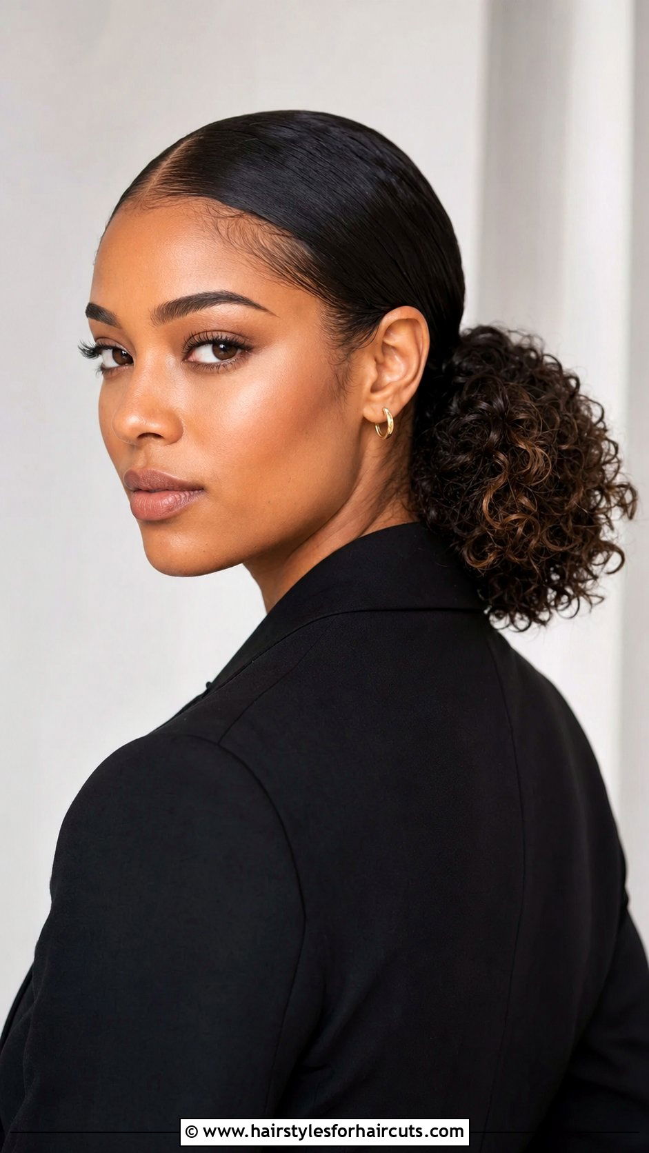 Low Curly Ponytail - 25 curly hair work hairstyles - 25 curly hair work hairstyles